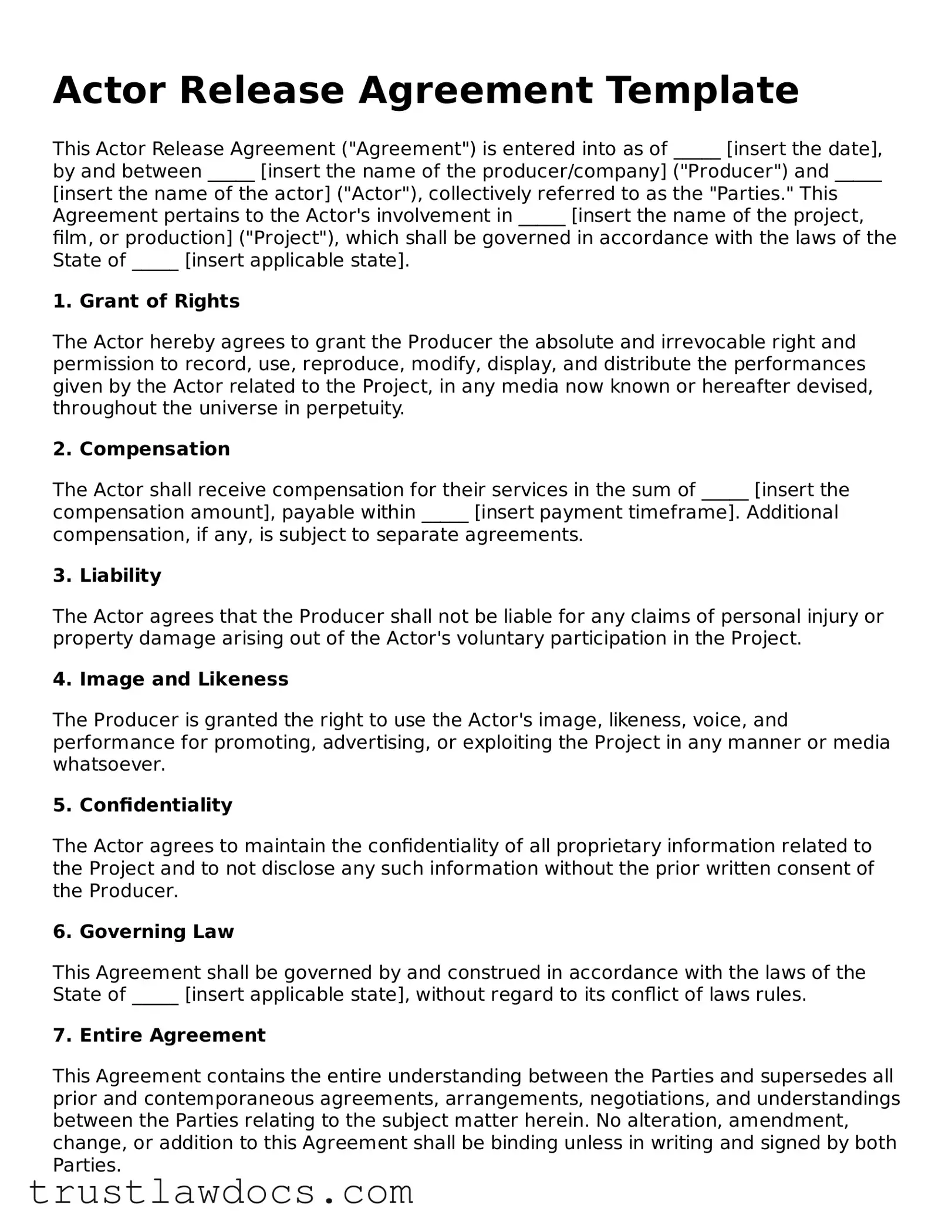 Official Actor Release Document