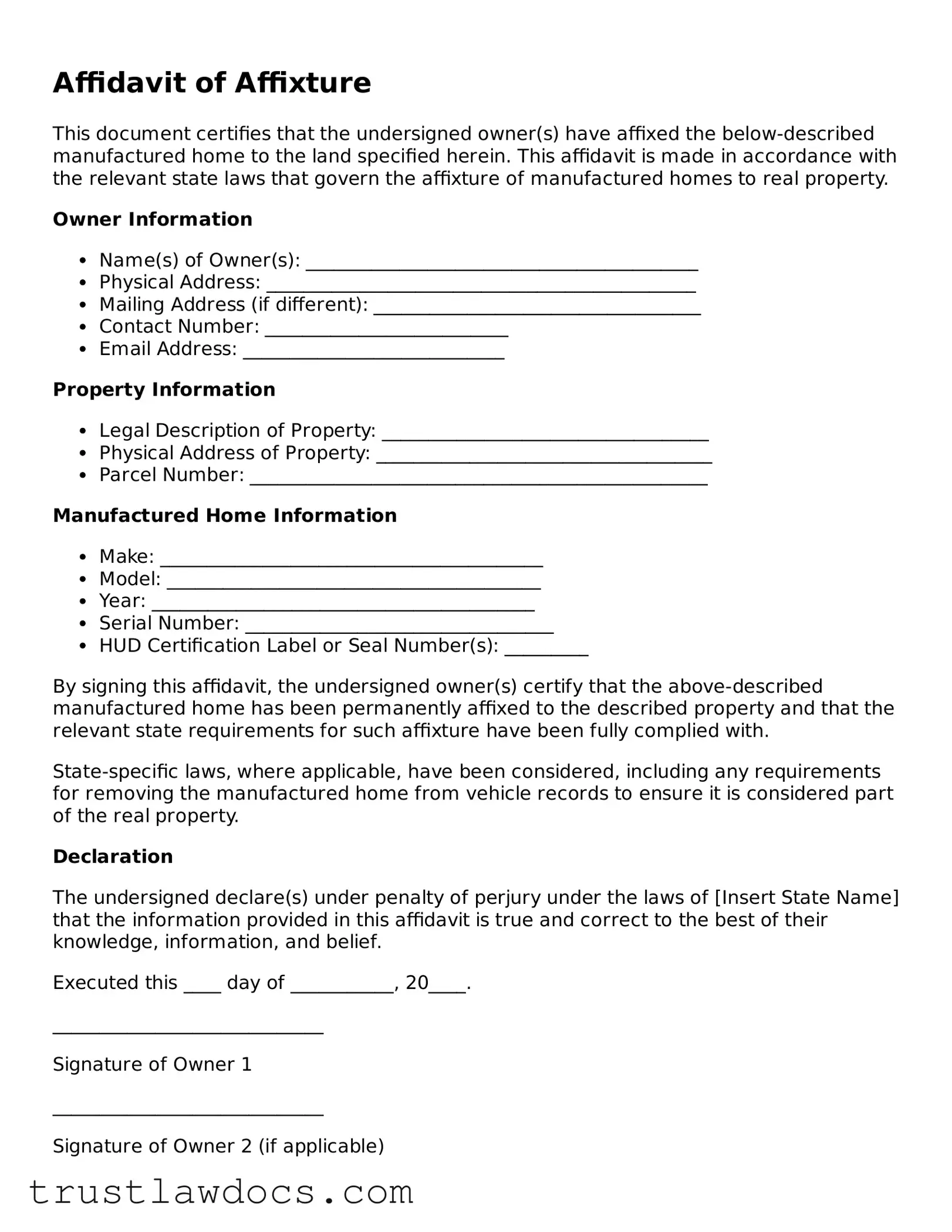 Official Affidavit of Affixture Document