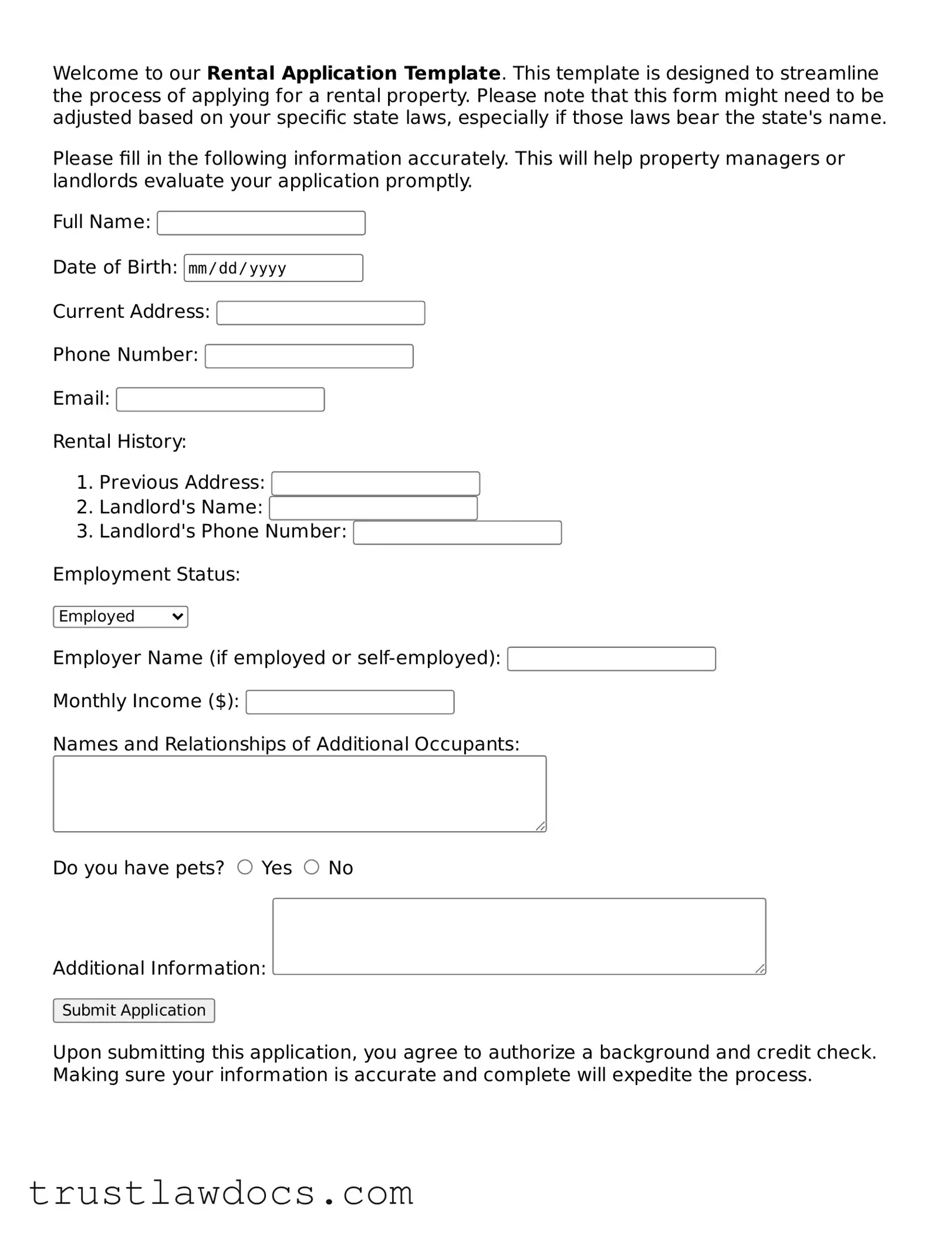 Official Rental Application Document