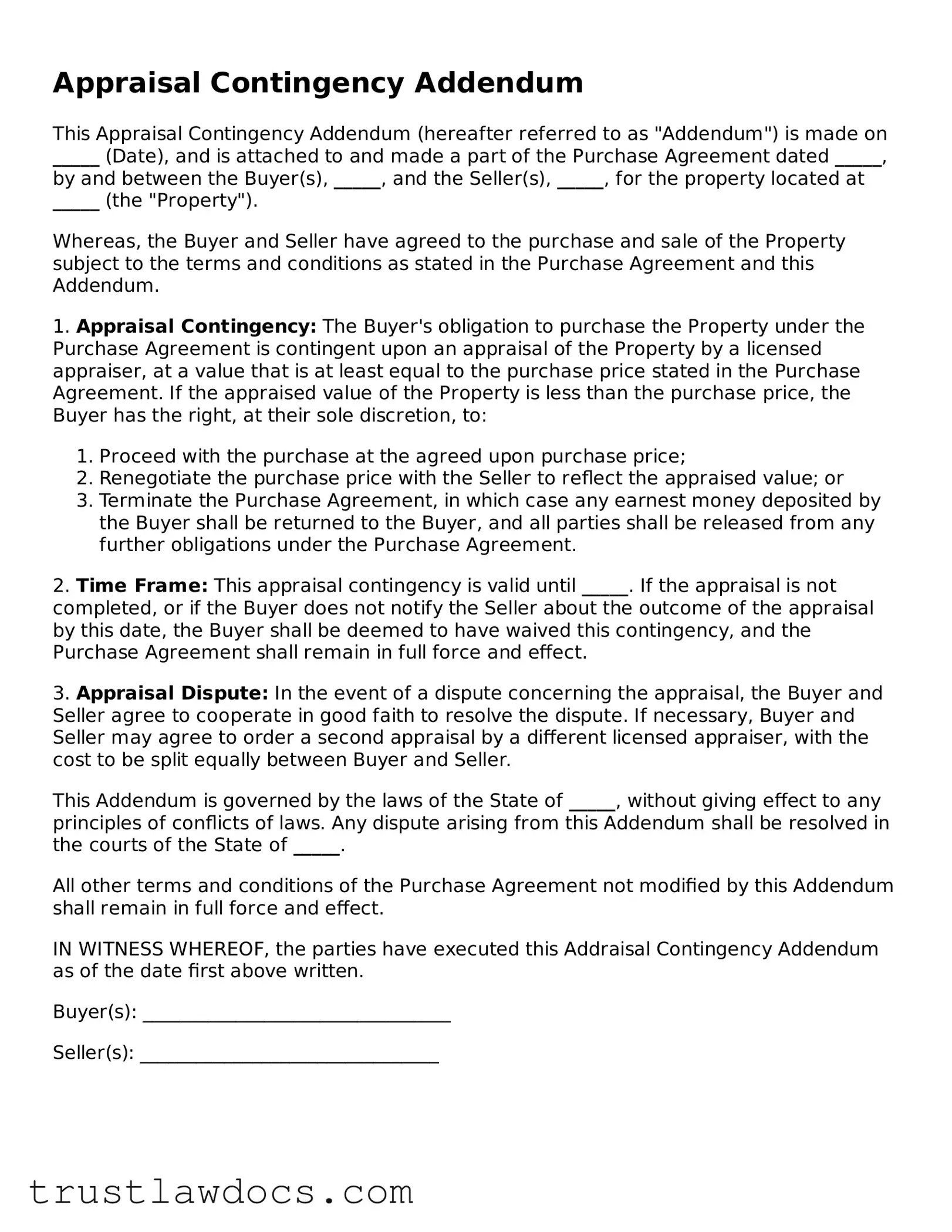 Official Appraisal Contingency Addendum Document