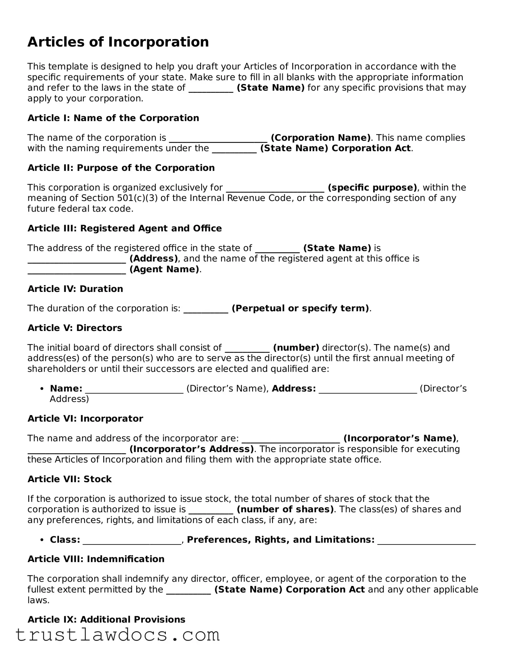 Official Articles of Incorporation Document