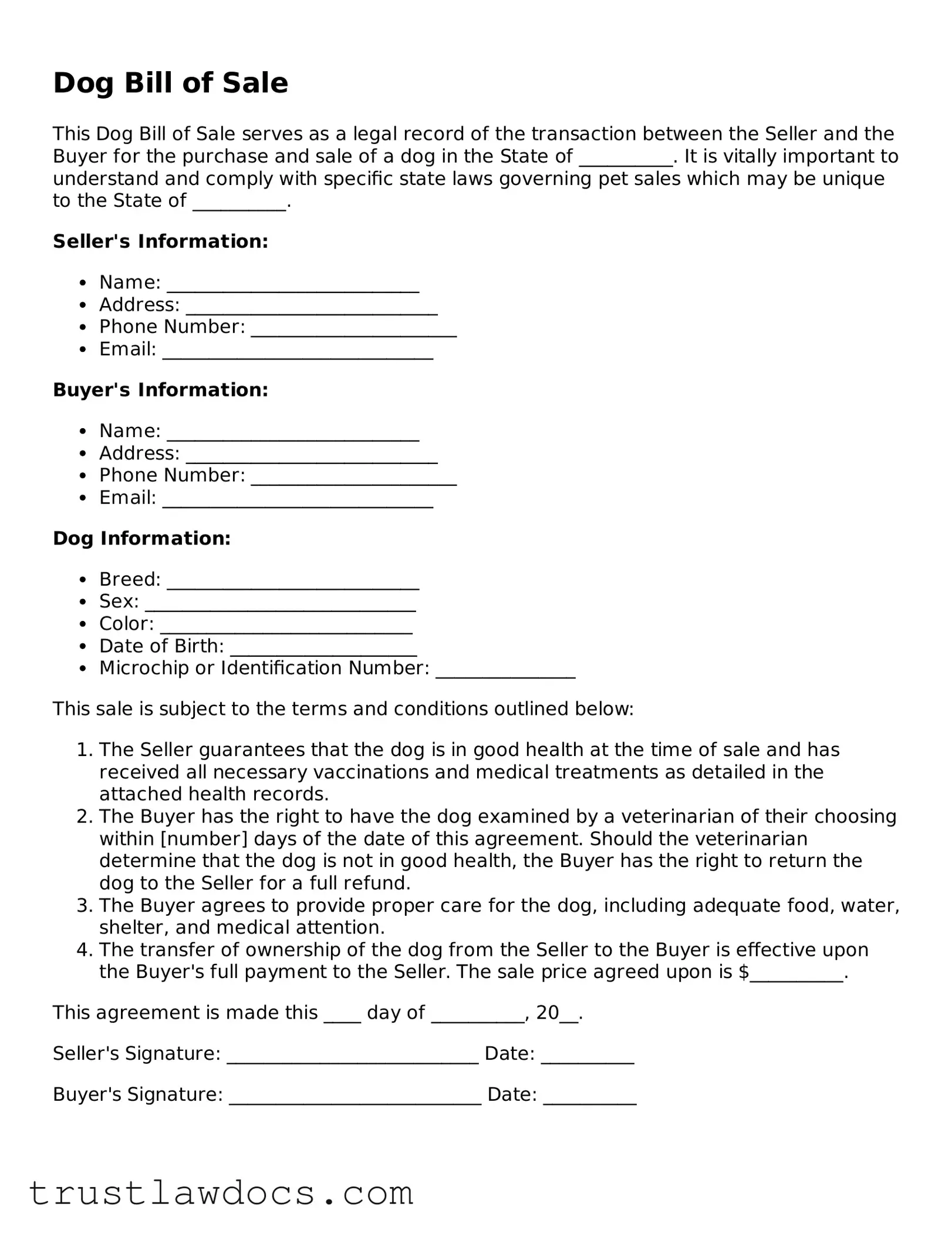 Official Dog Bill of Sale Document