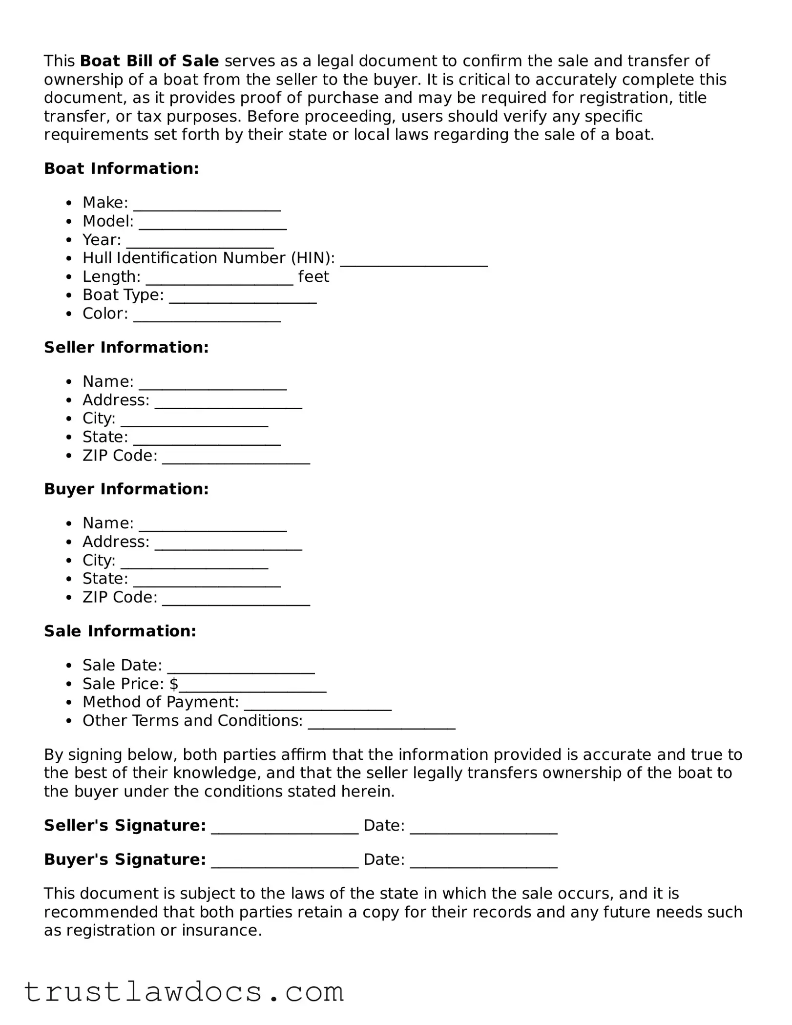 Official Boat Bill of Sale Document