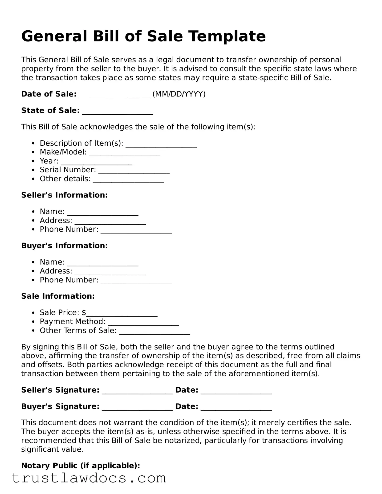 Official Bill of Sale Document