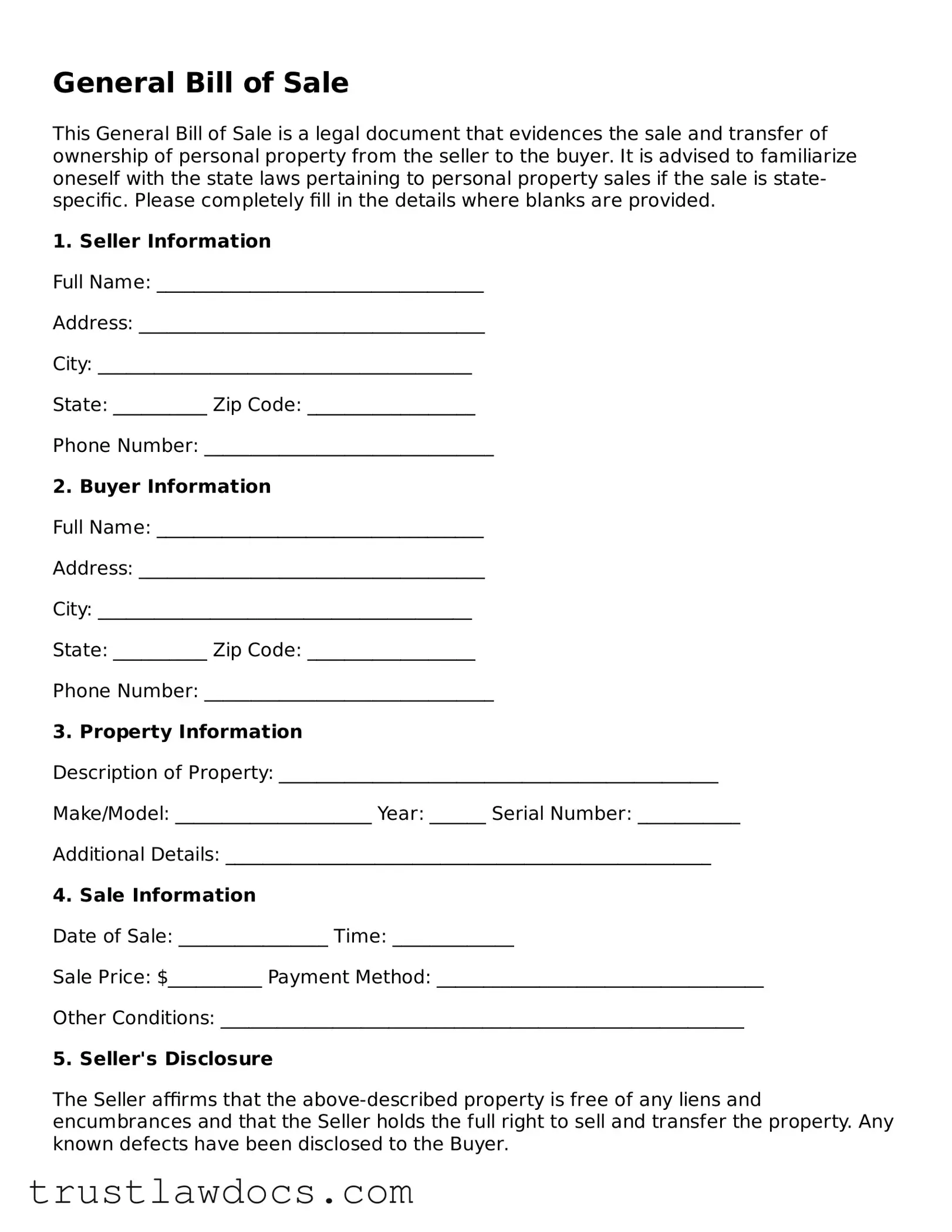 Official General Bill of Sale Document