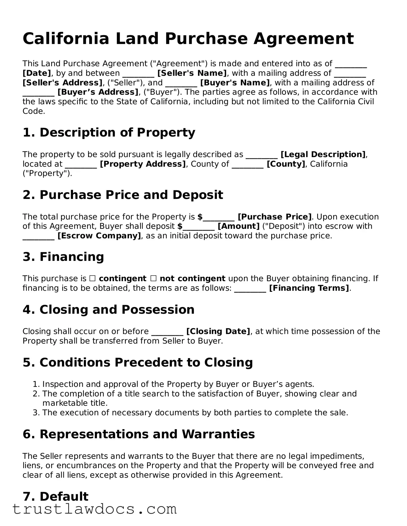 Free  Land Purchase Agreement Form for California