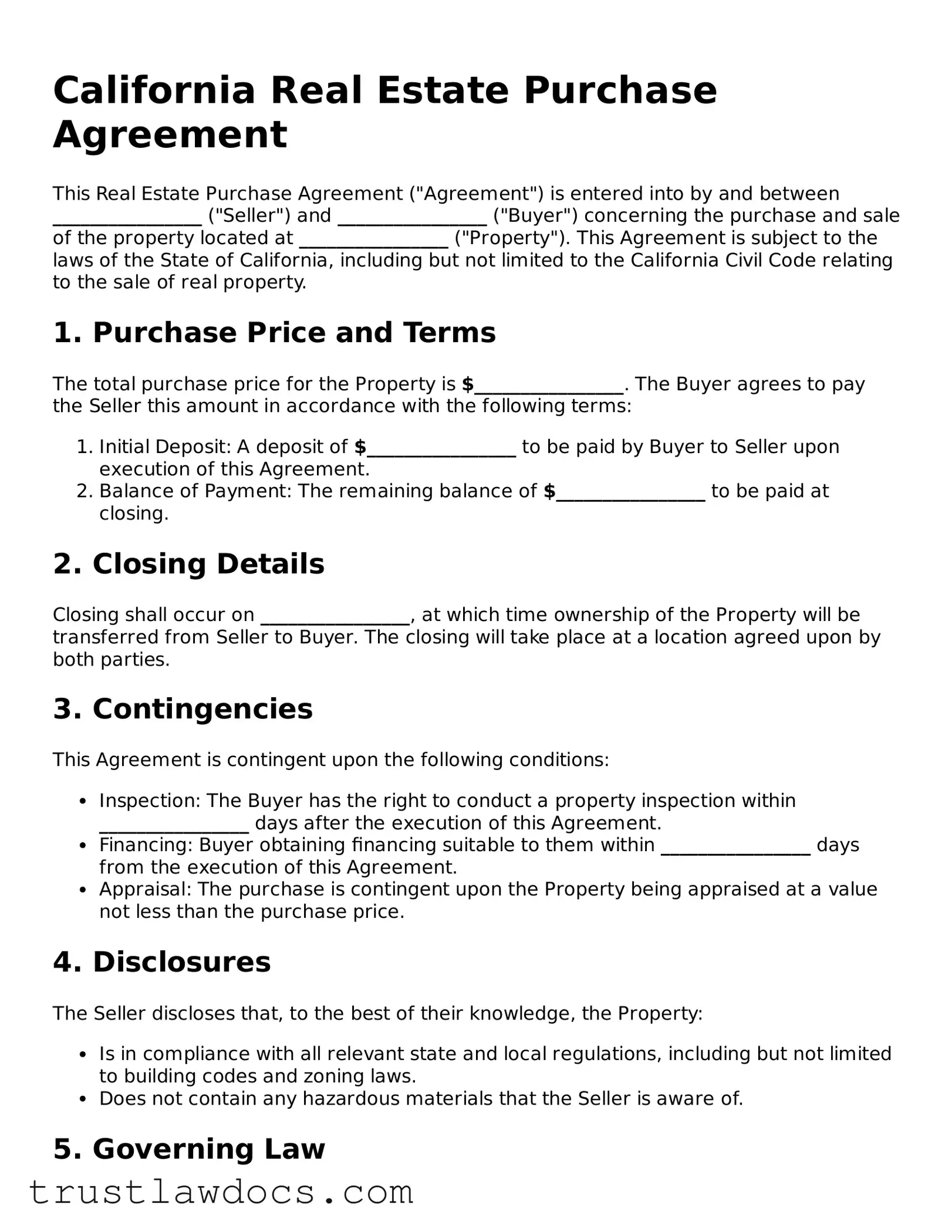 Free  Real Estate Purchase Agreement Form for California