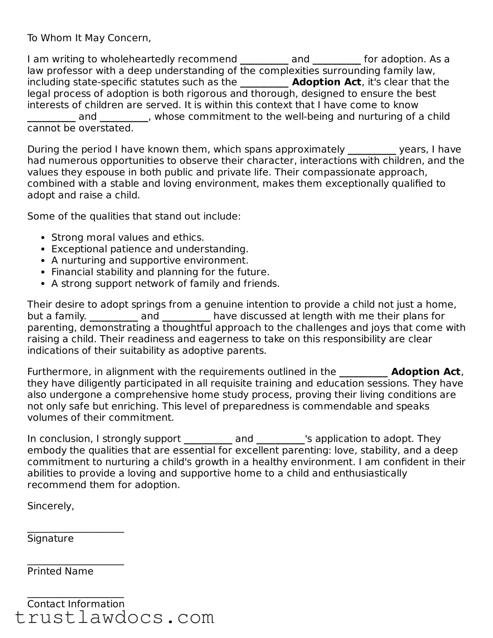 Official Adoption Letter of Recommendation Document