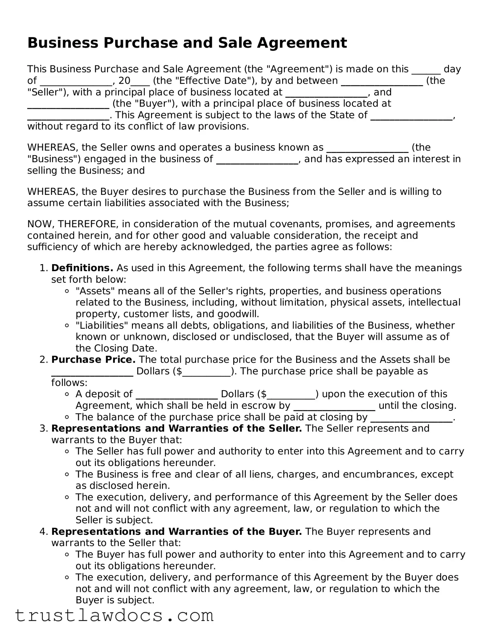Official Business Purchase and Sale Agreement Document