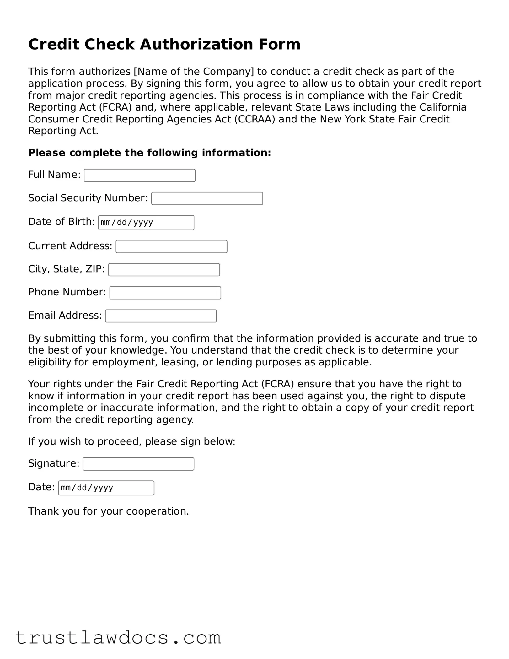 Official Credit Check Authorization Document