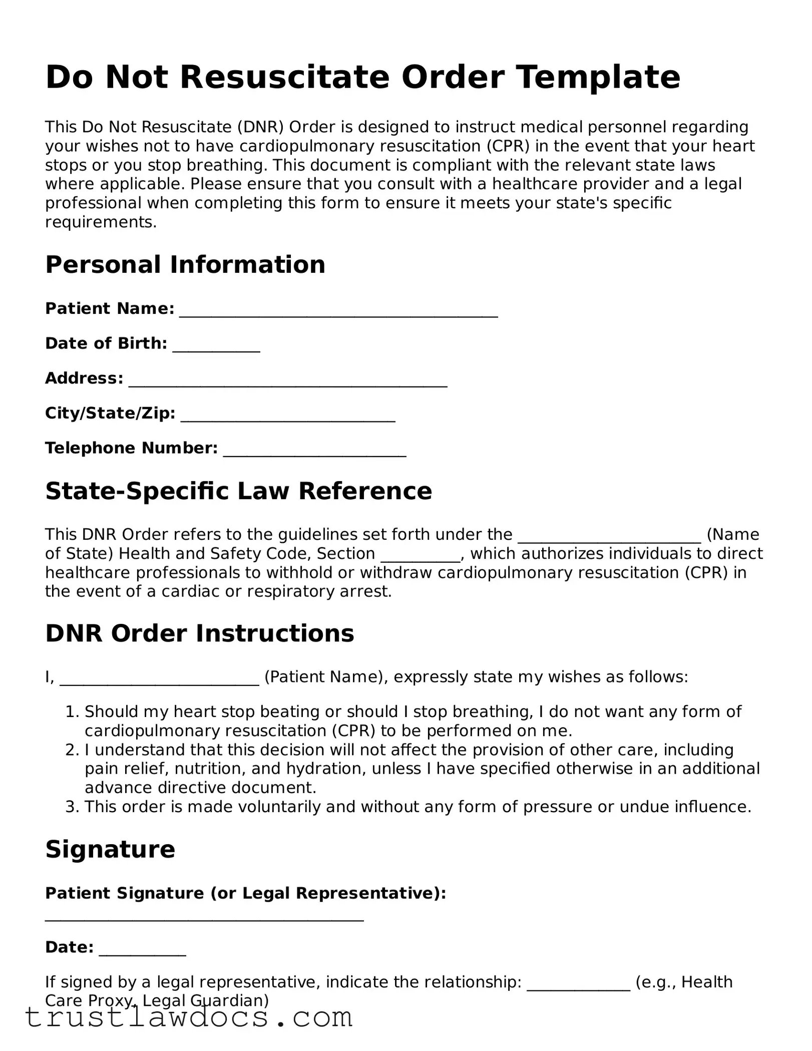 Official Do Not Resuscitate Order Document