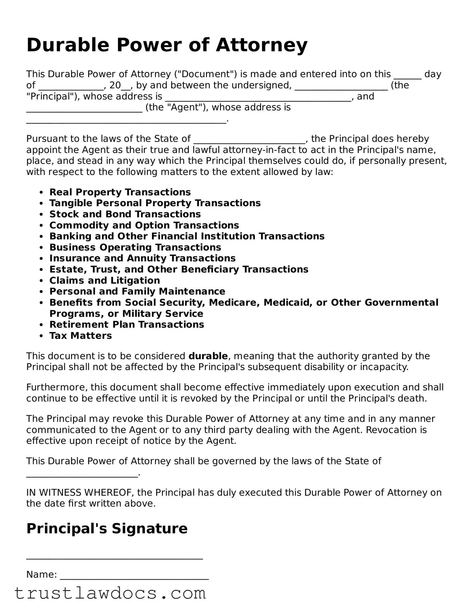 Official Durable Power of Attorney Document