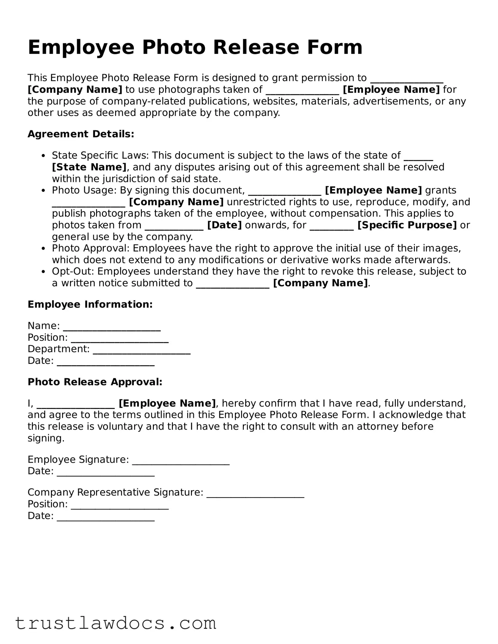 Official Employee Photo Release Document