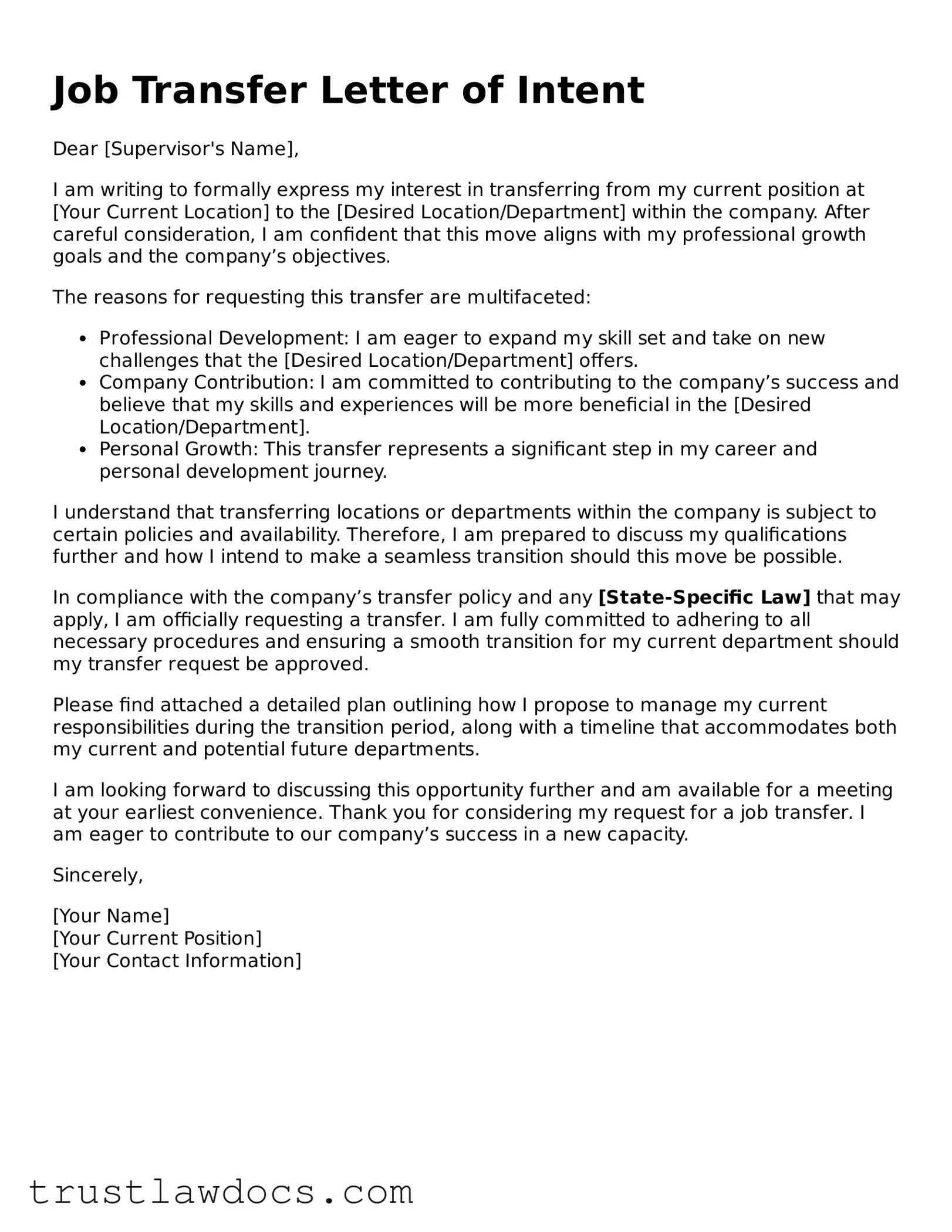 Official Job Transfer Letter of Intent Document