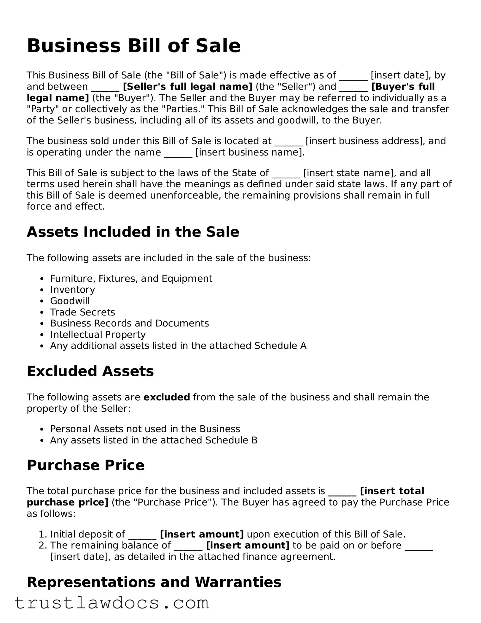 Official Business Bill of Sale Document