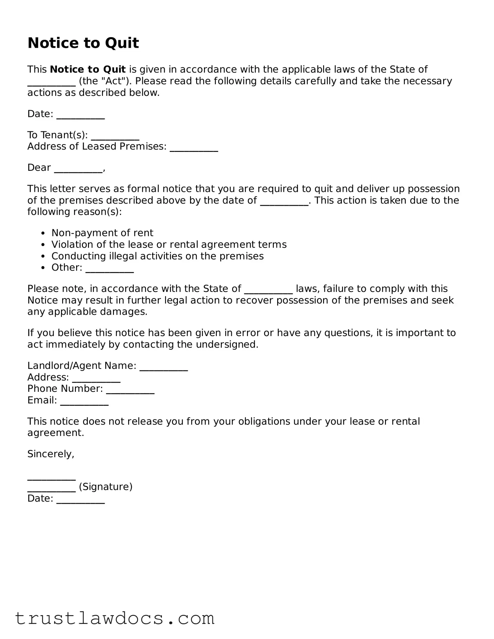 Official Notice to Quit Document