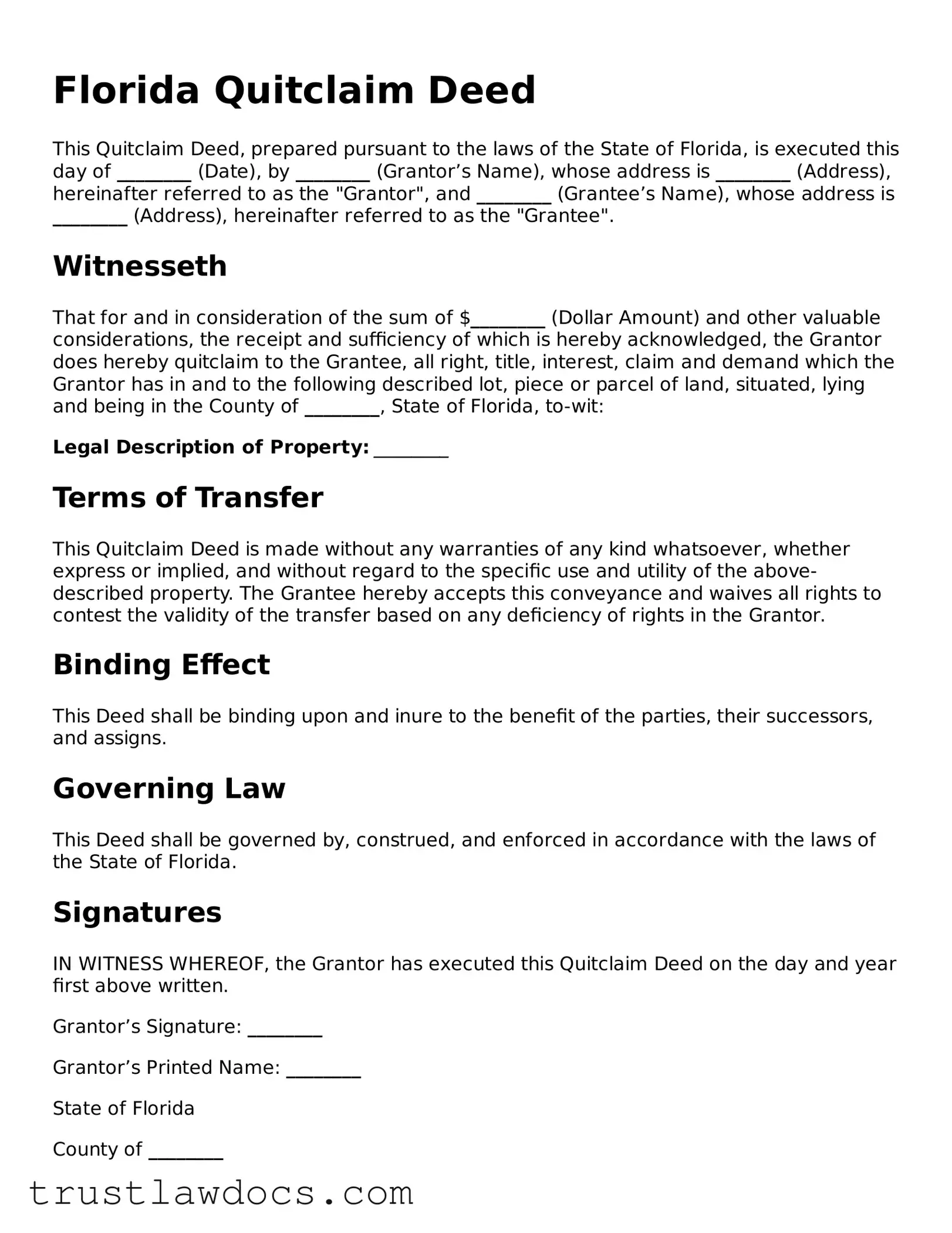 Free  Quitclaim Deed Form for Florida