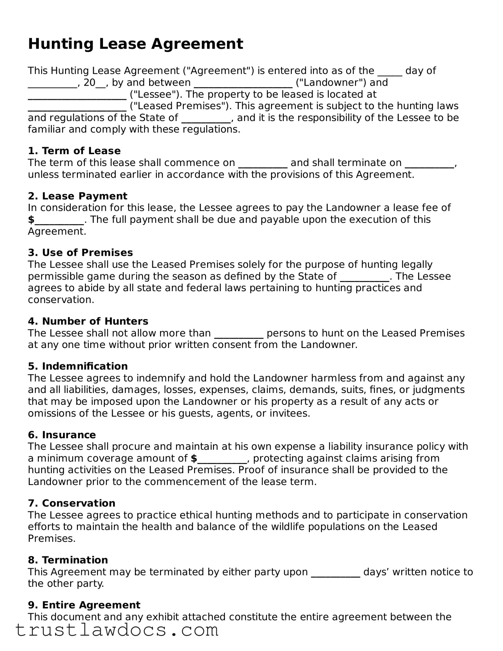Official Hunting Lease Agreement Document
