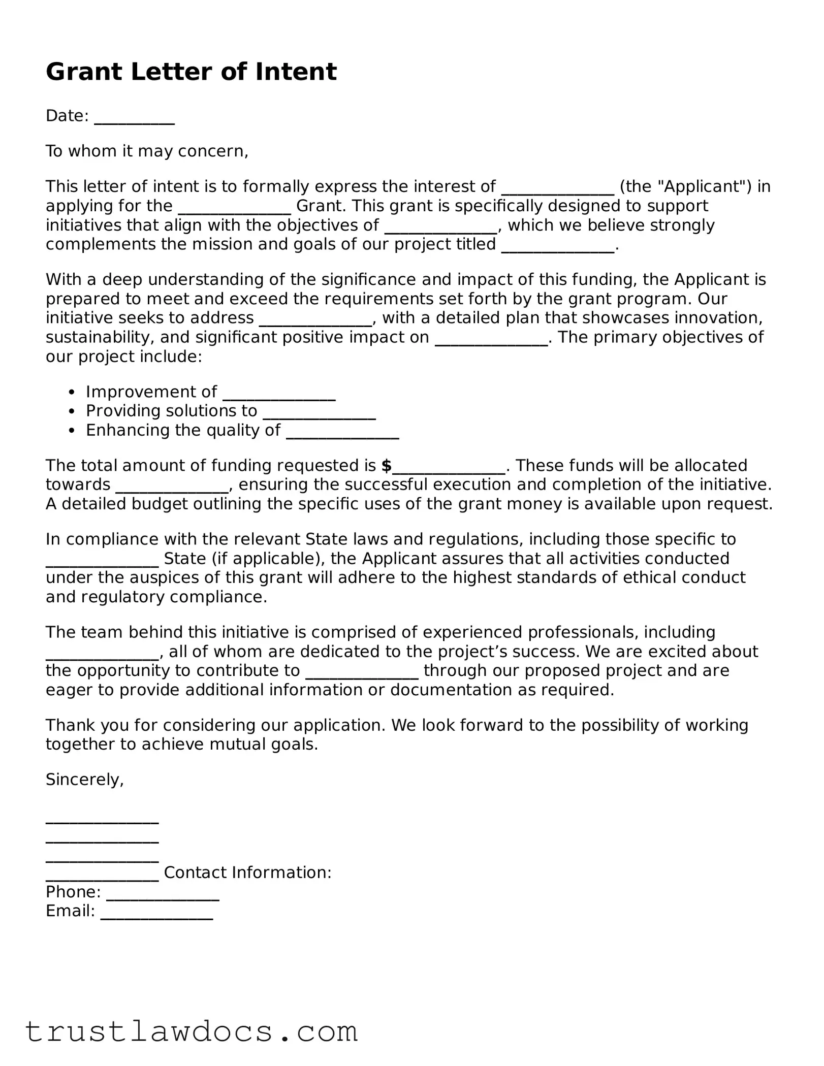 Official Grant Letter of Intent Document