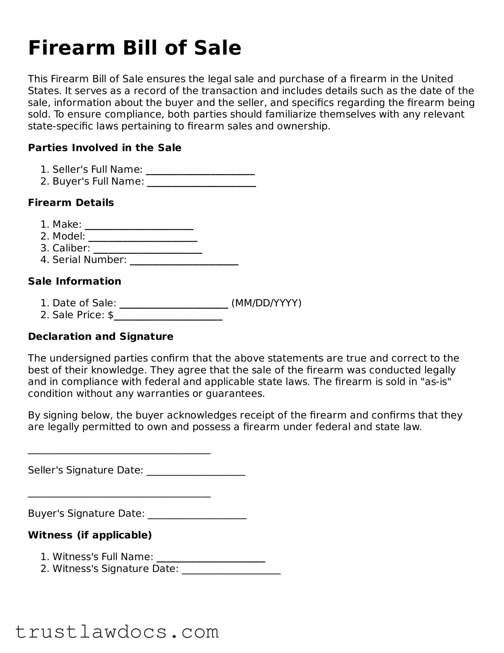 Official Firearm Bill of Sale Document