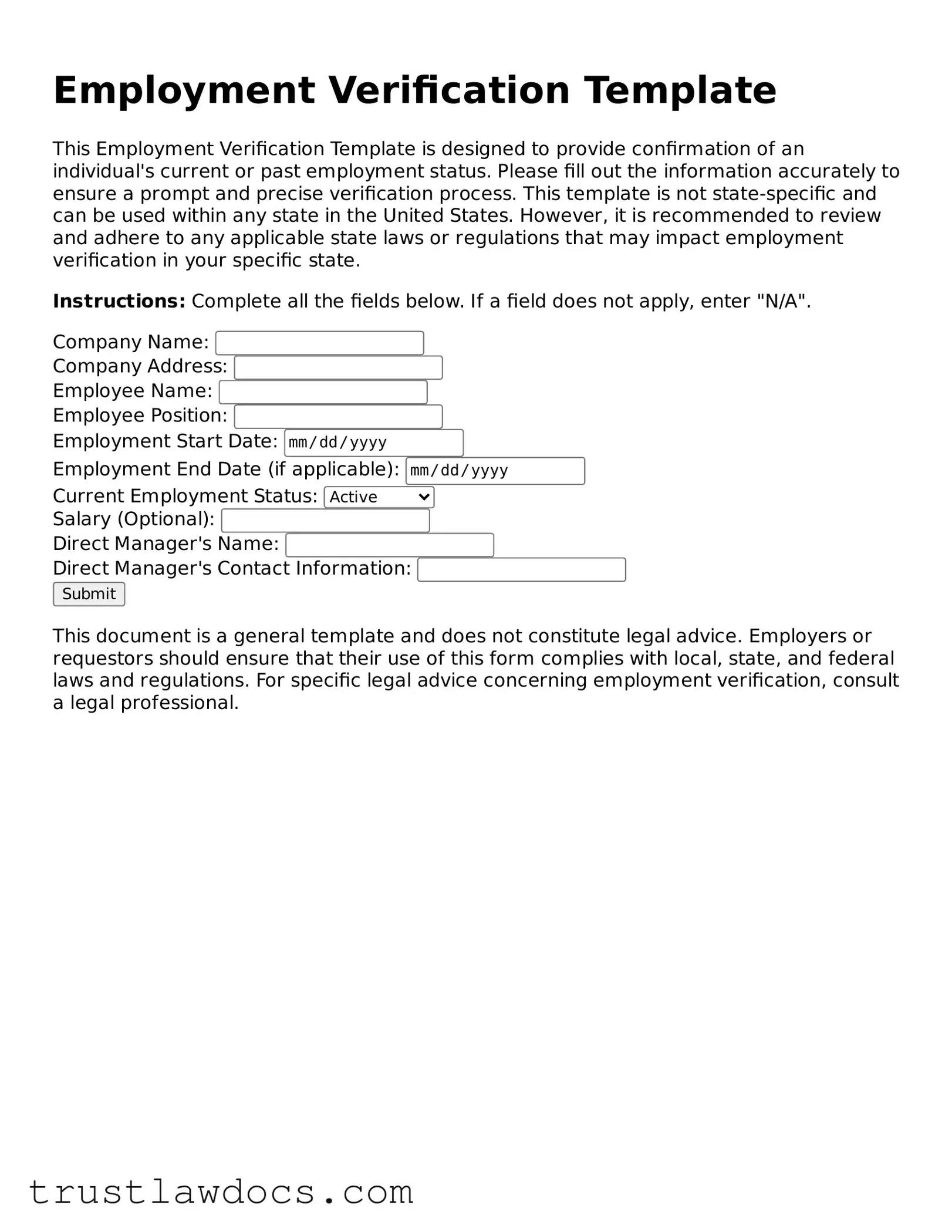 Official Employment Verification Document