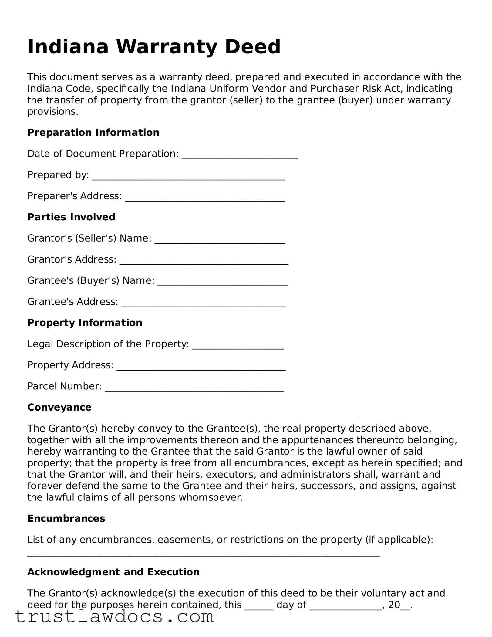 Free  Deed Form for Indiana