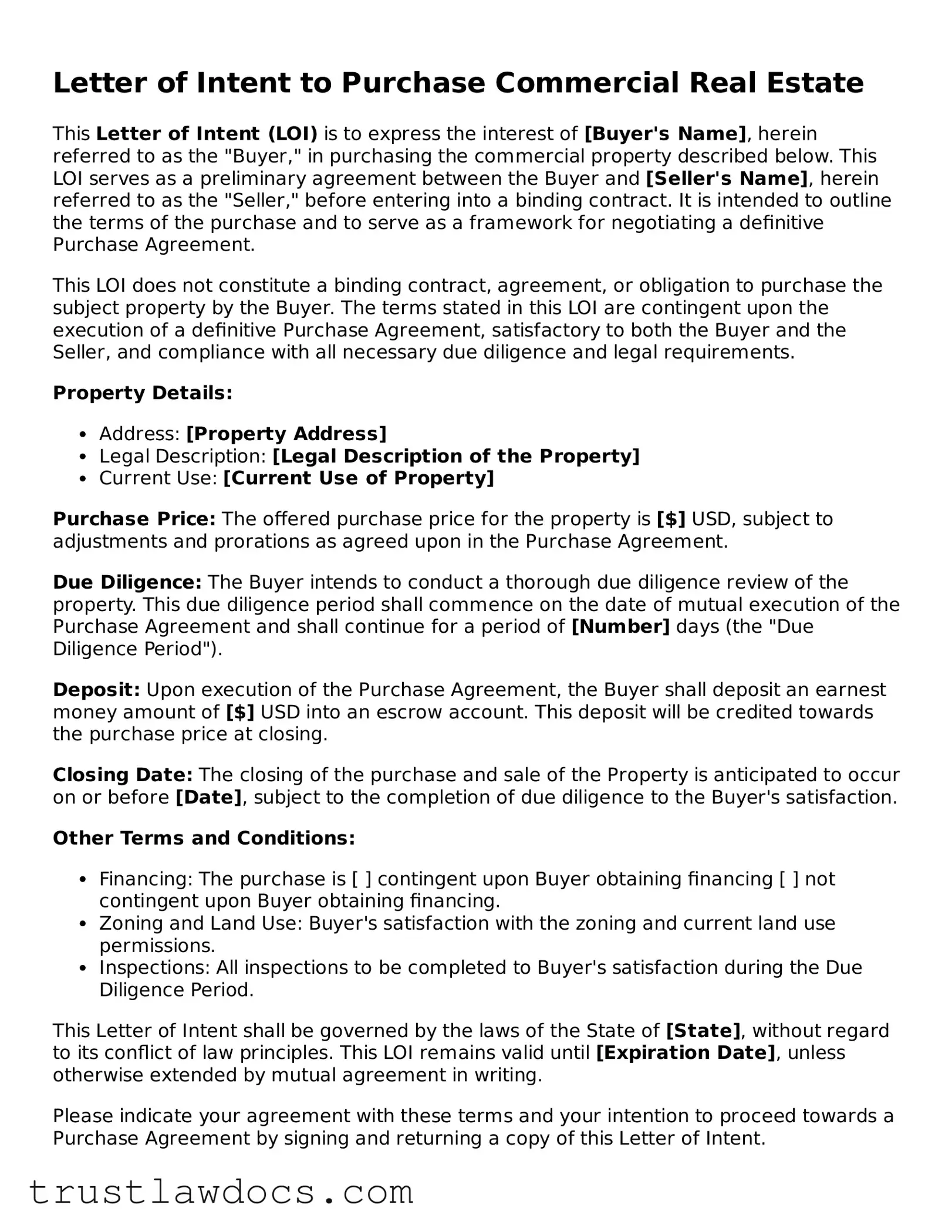 Official Letter of Intent to Purchase Commercial Real Estate Document