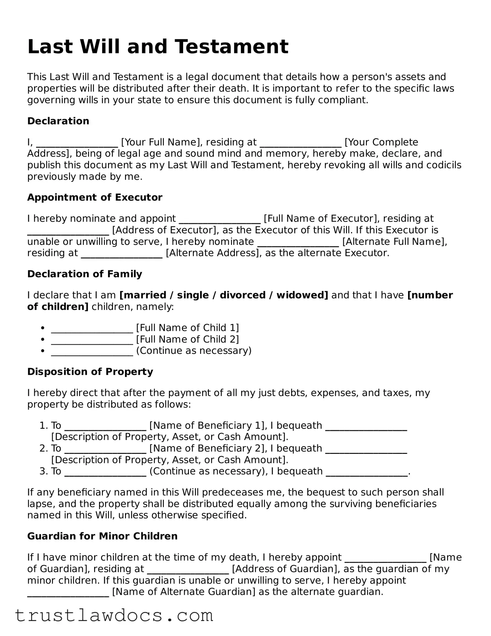 Official Last Will and Testament Document