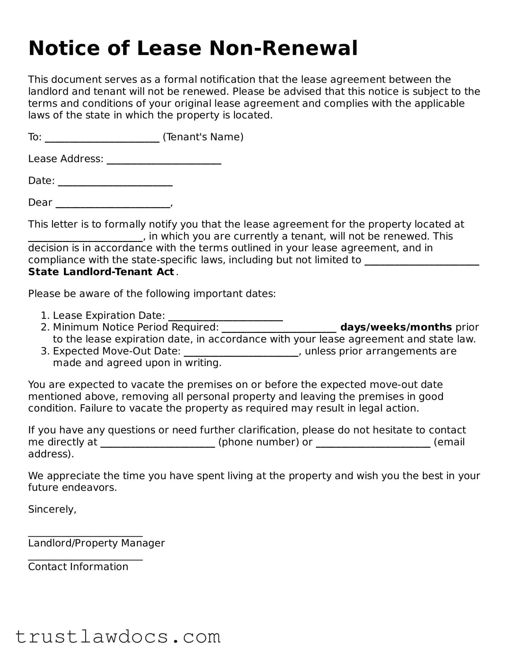 Official Notice of Lease Non-Renewal Document