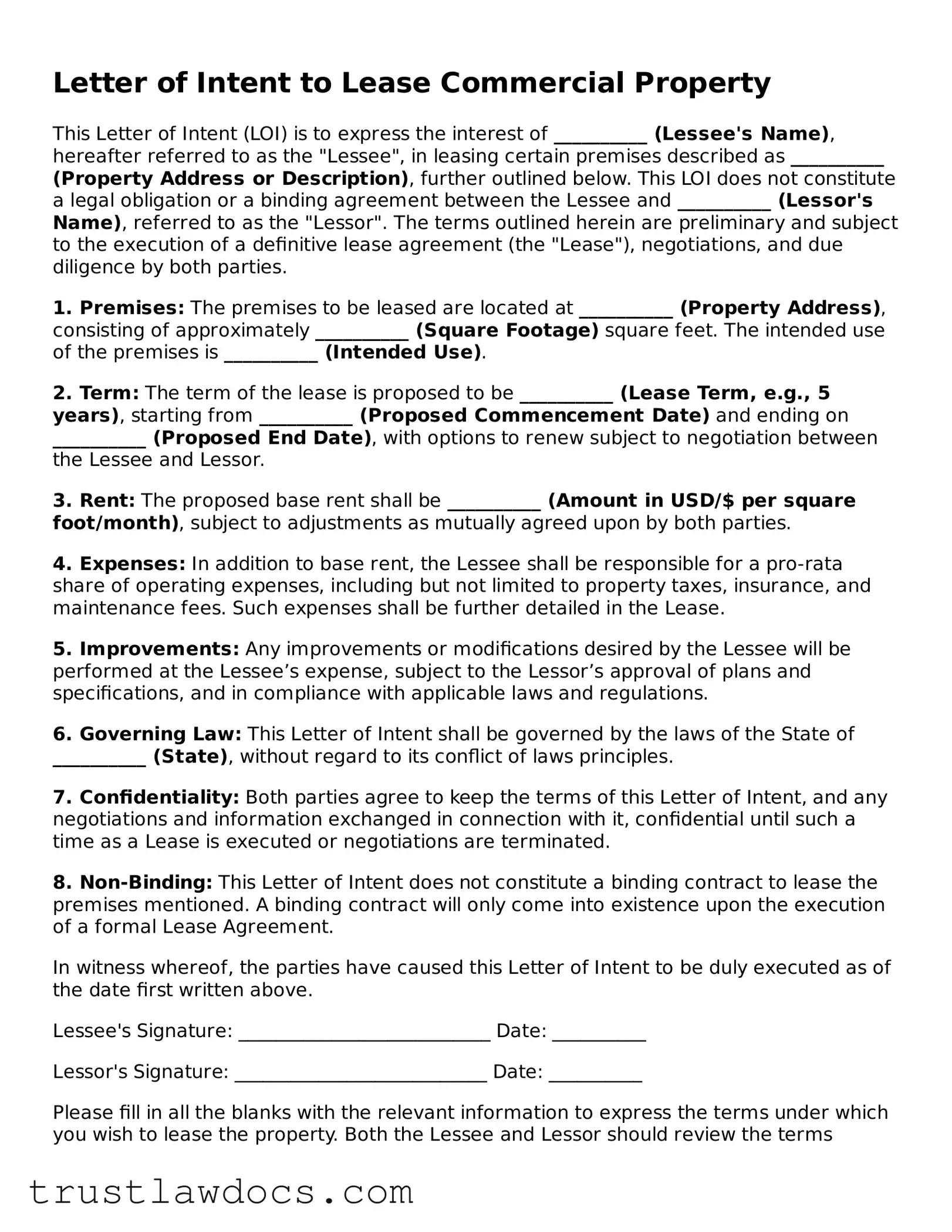 Official Letter of Intent to Lease Commercial Property Document