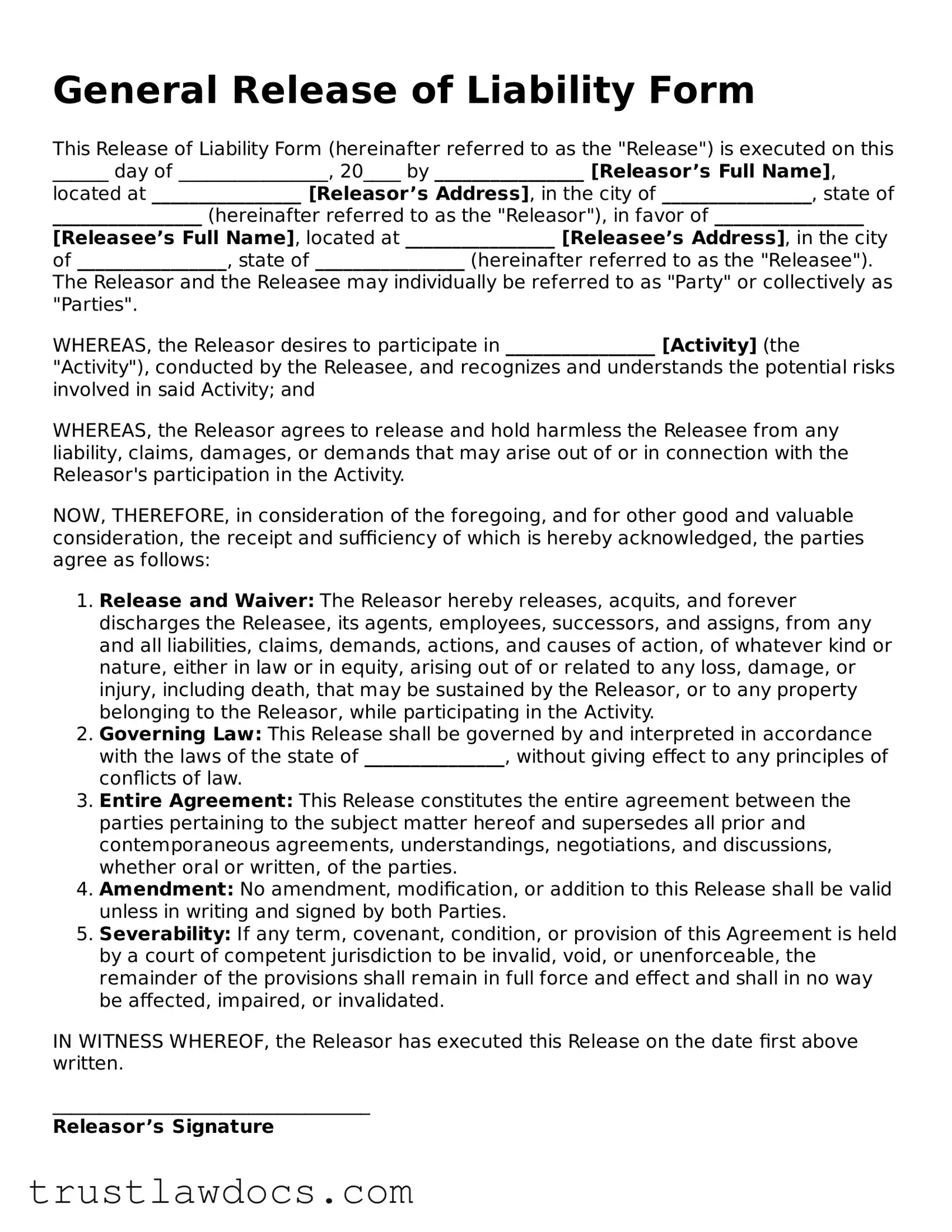 Official General Release and Waiver Document