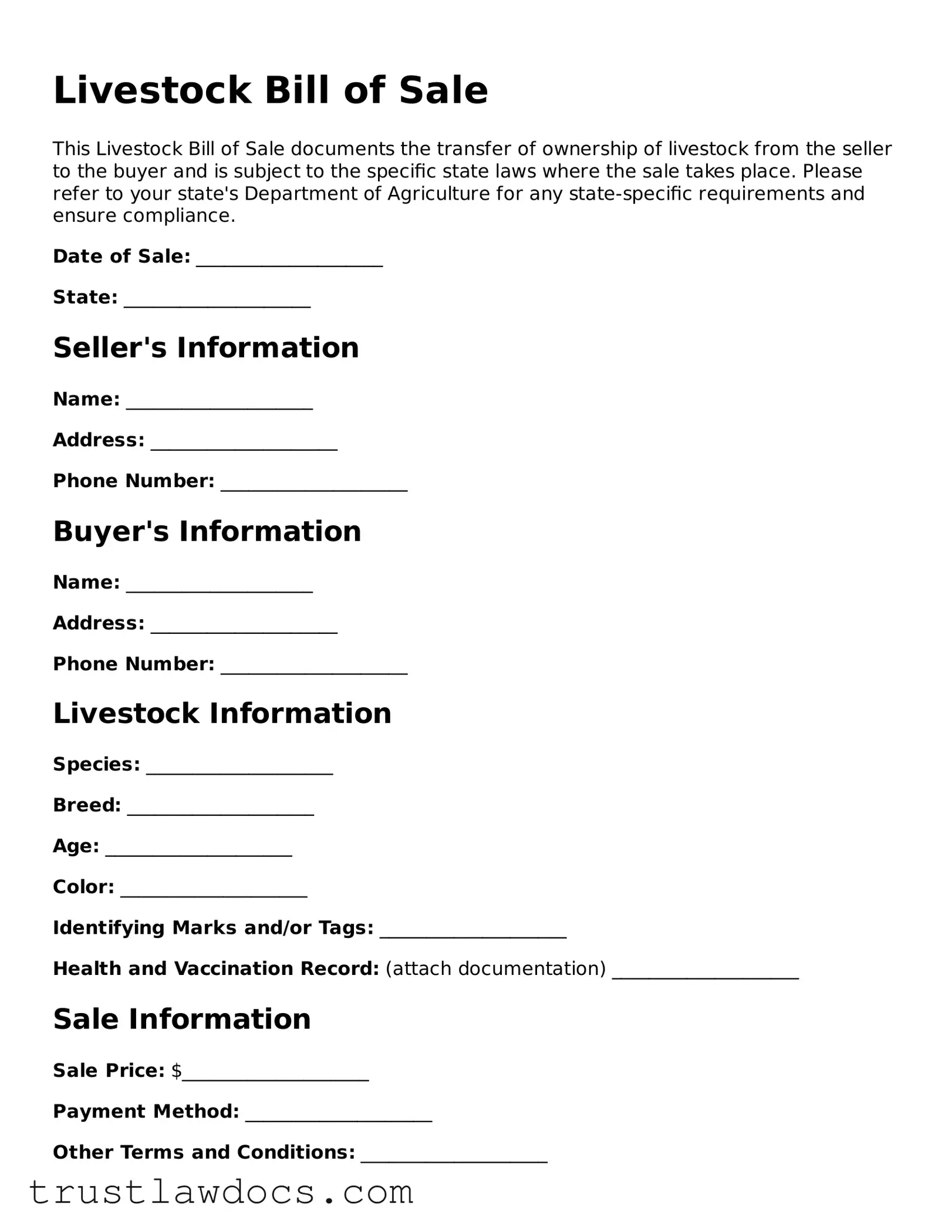 Official Livestock Bill of Sale Document