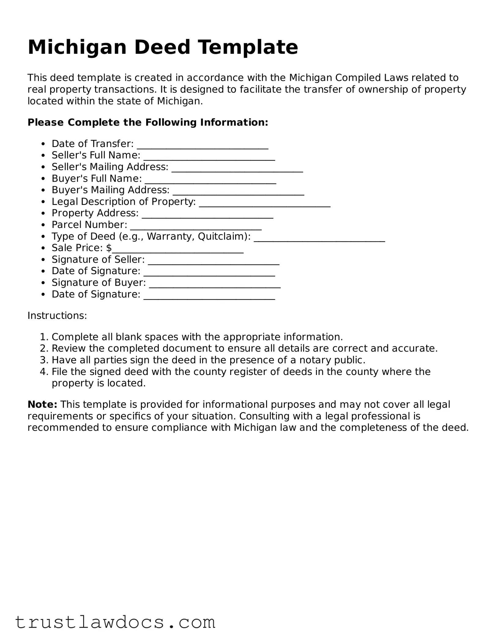 Free  Deed Form for Michigan