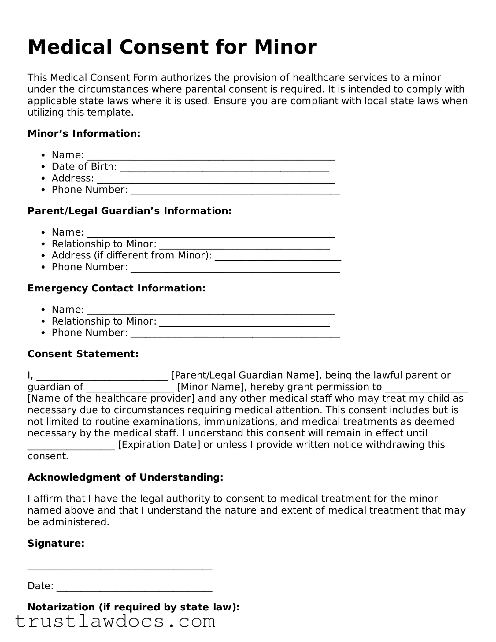 Official Medical Consent for Minor Document