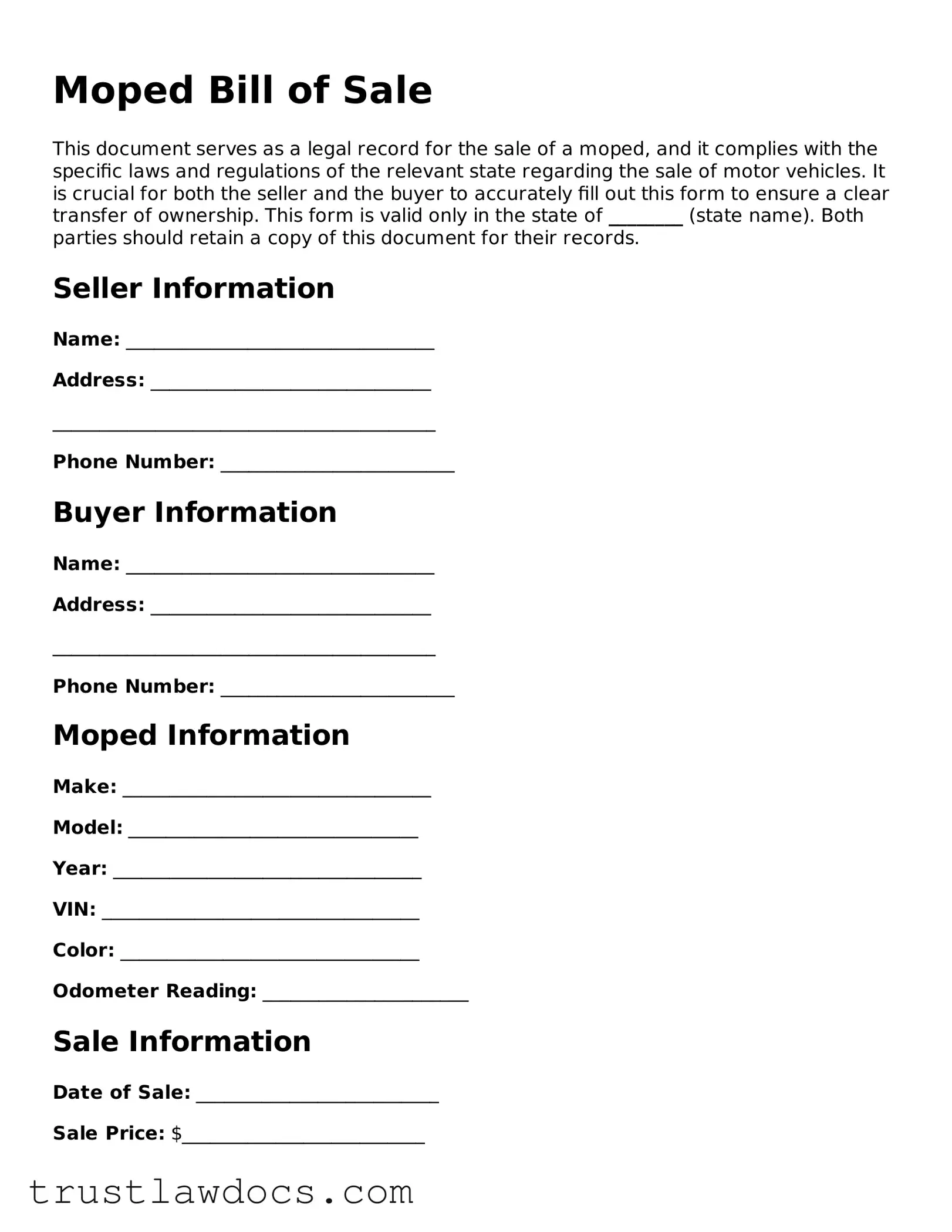 Official Moped Bill of Sale Document
