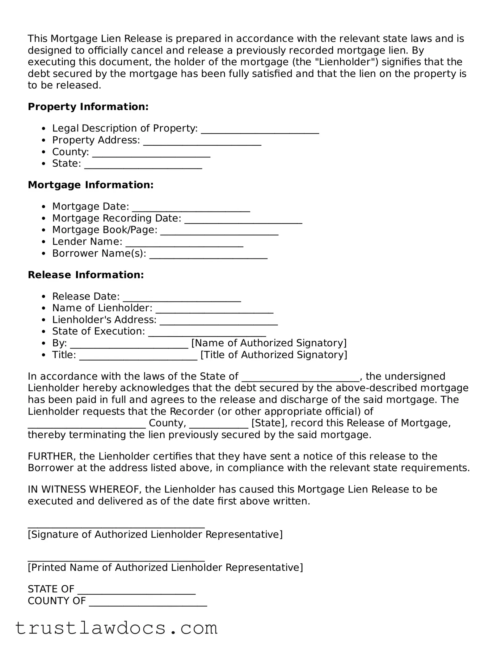 Official Mortgage Lien Release Document