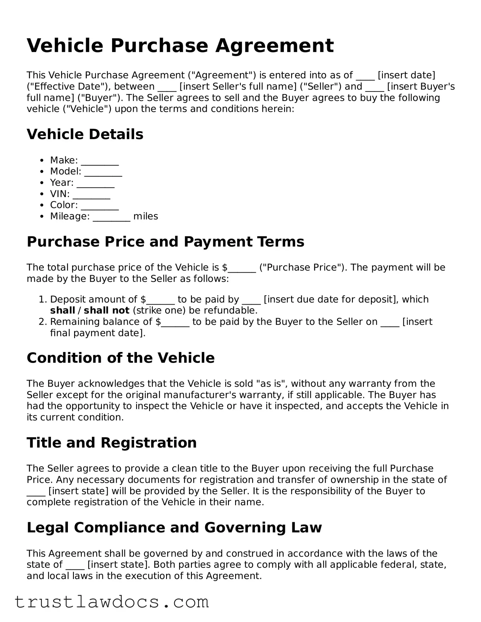 Official Vehicle Purchase Agreement Document