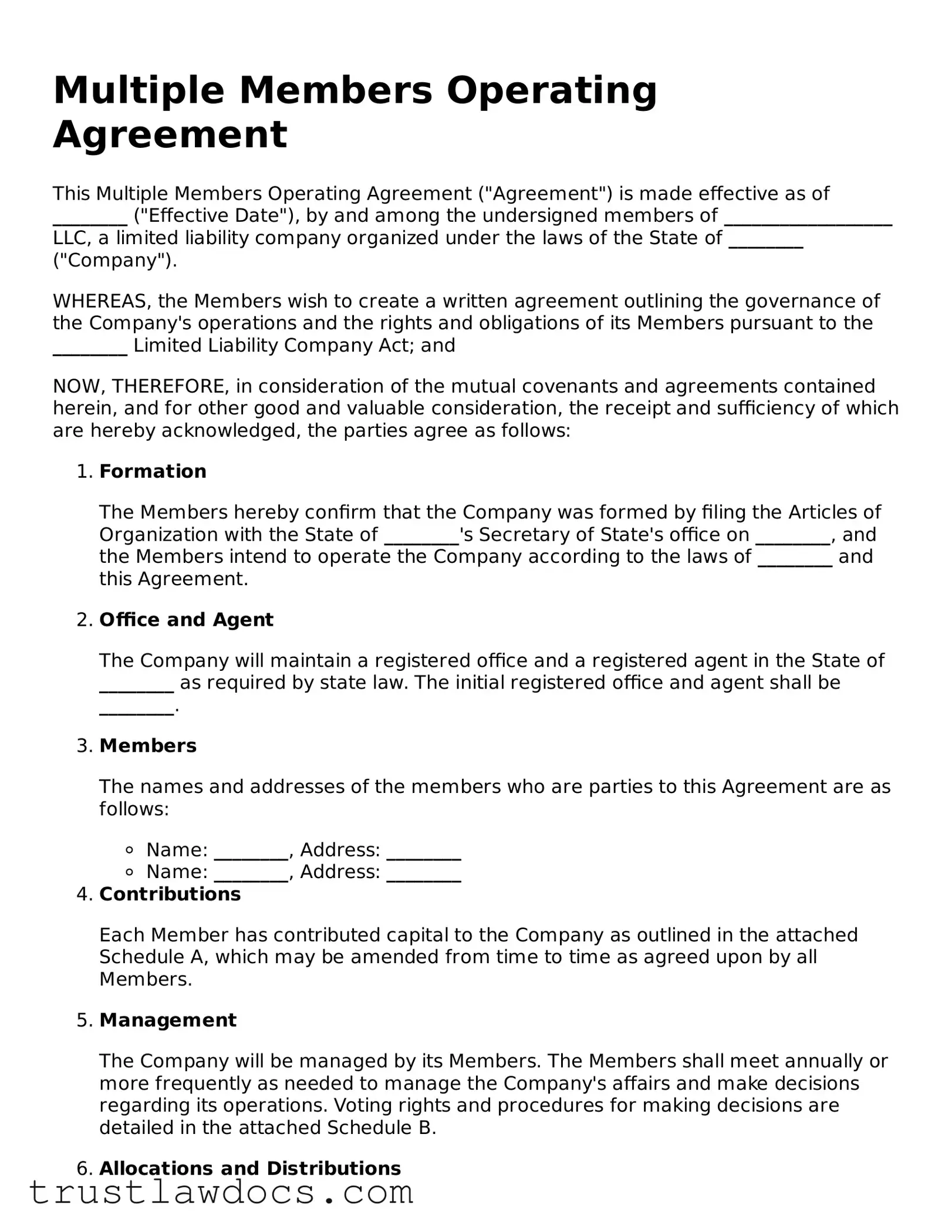 Official Multiple Members Operating Agreement Document