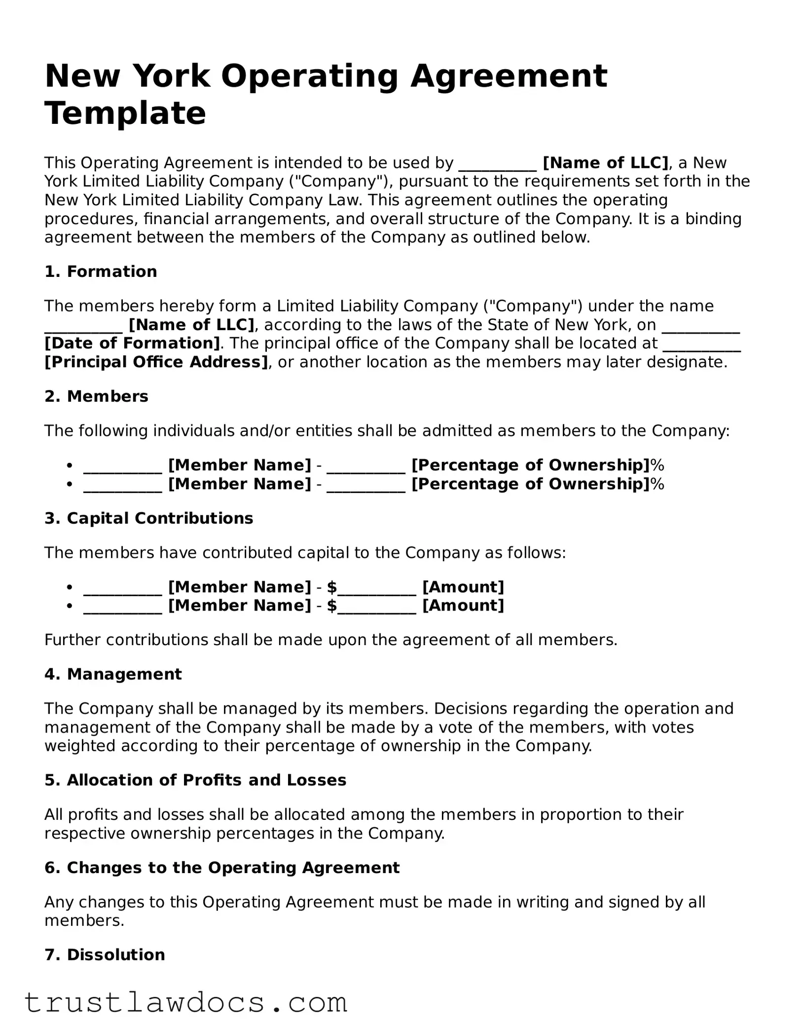 Free  Operating Agreement Form for New York