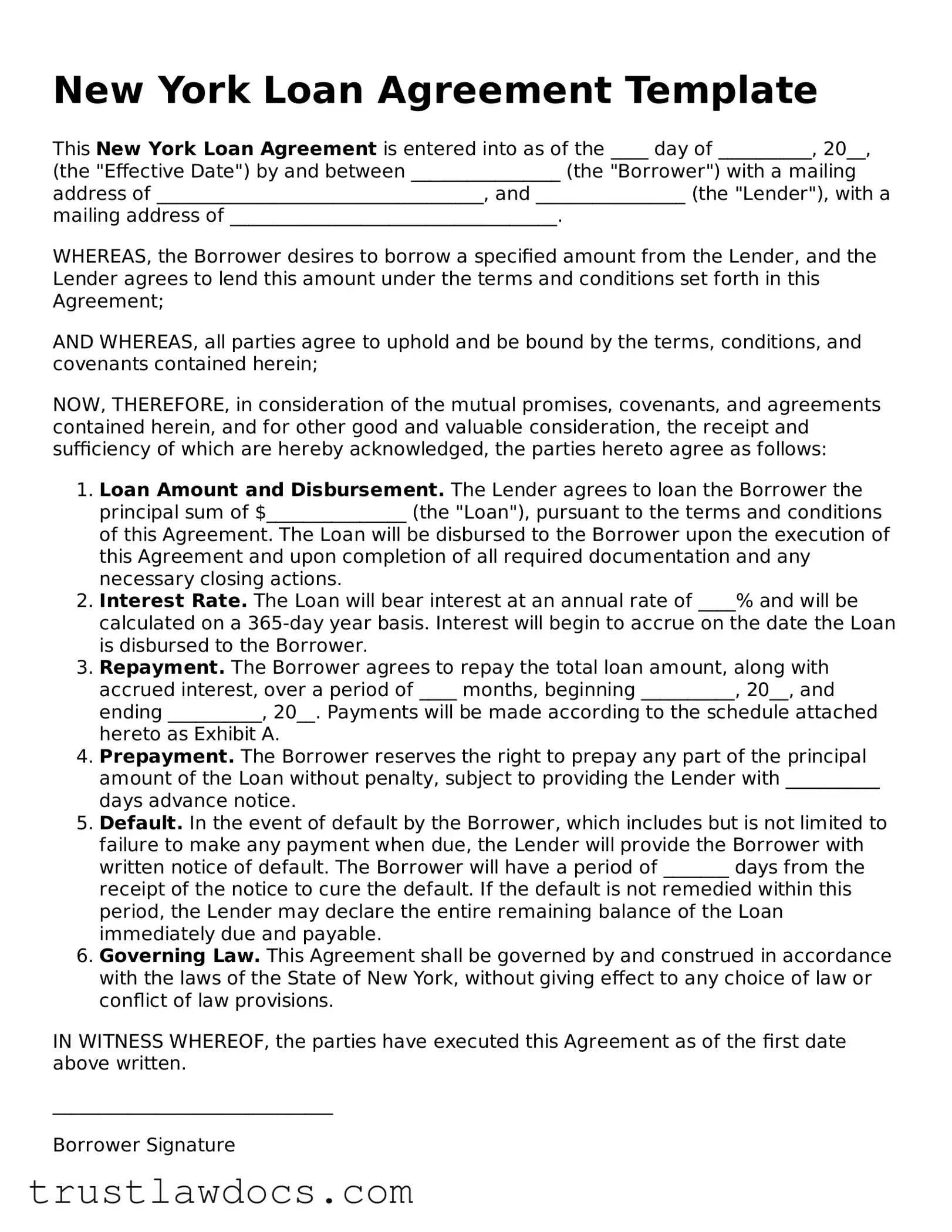 Free  Loan Agreement Form for New York