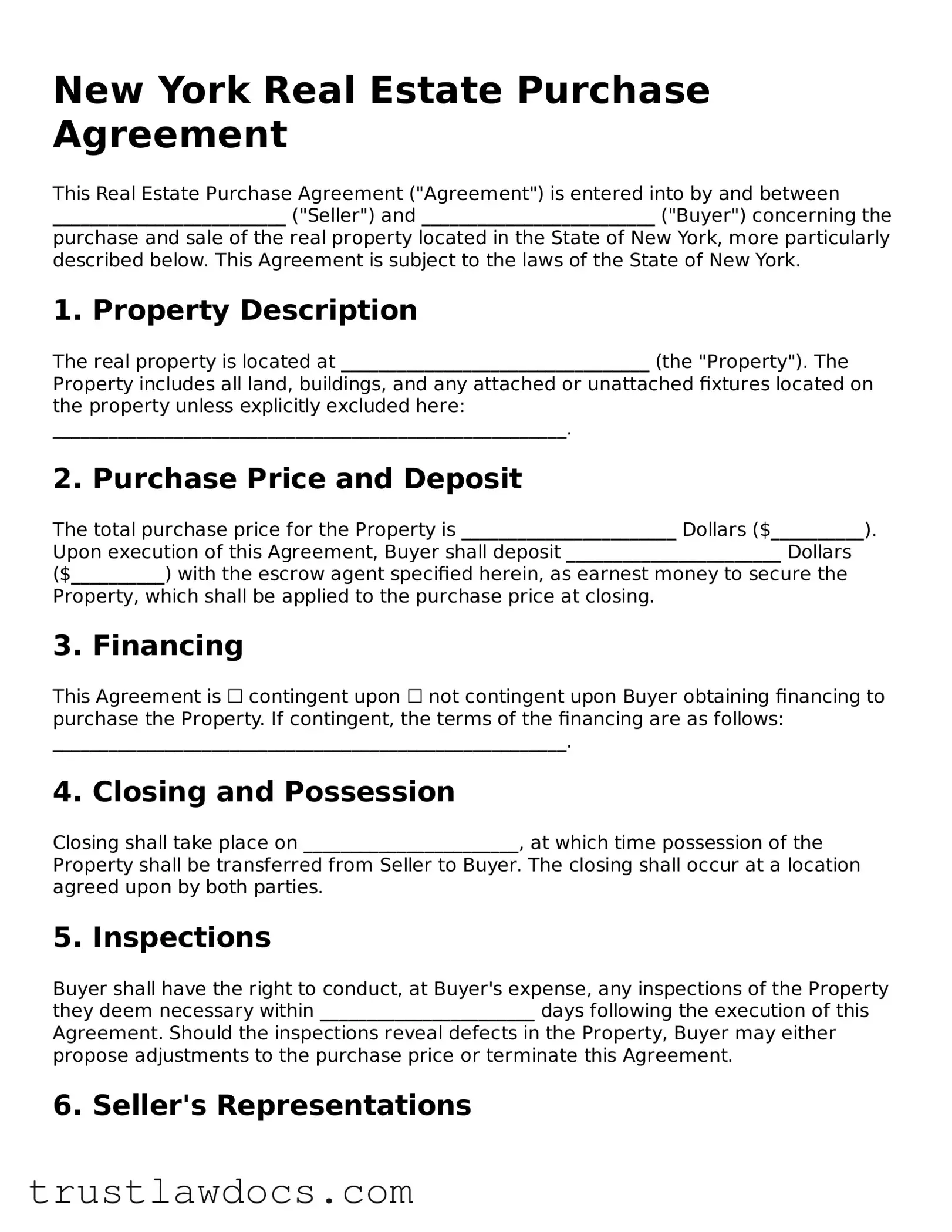 Free  Real Estate Purchase Agreement Form for New York
