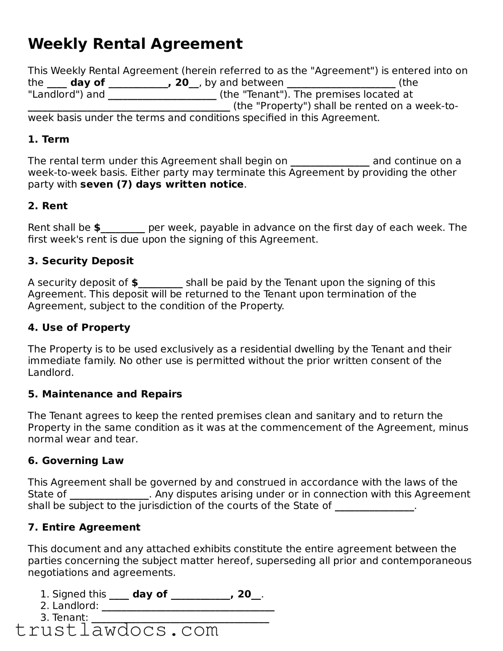 Official Weekly Rental Agreement Document