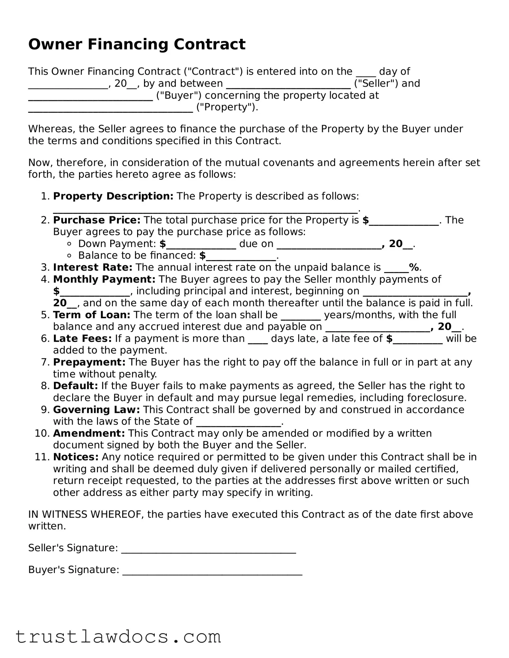 Official Owner Financing Contract Document