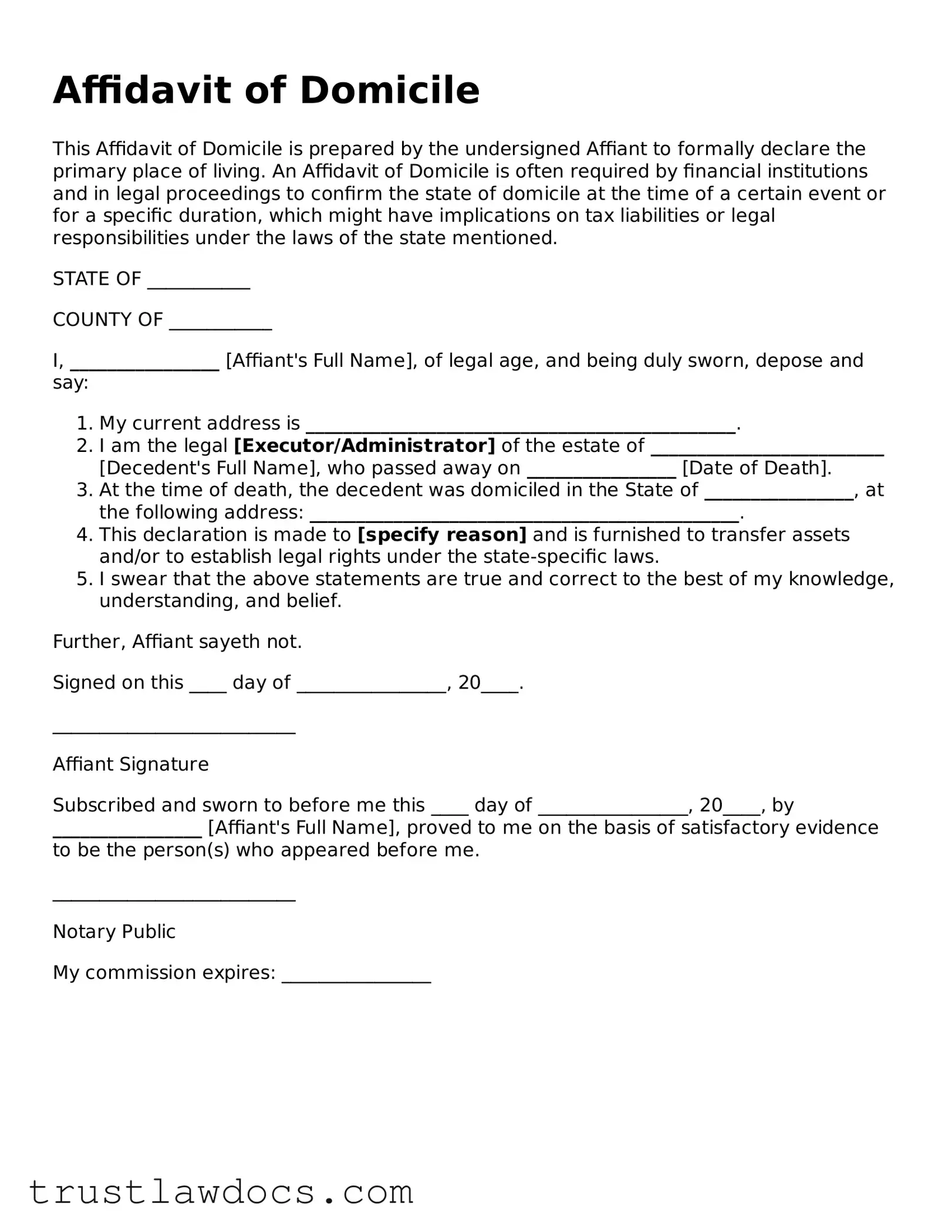 Official Affidavit of Domicile Document