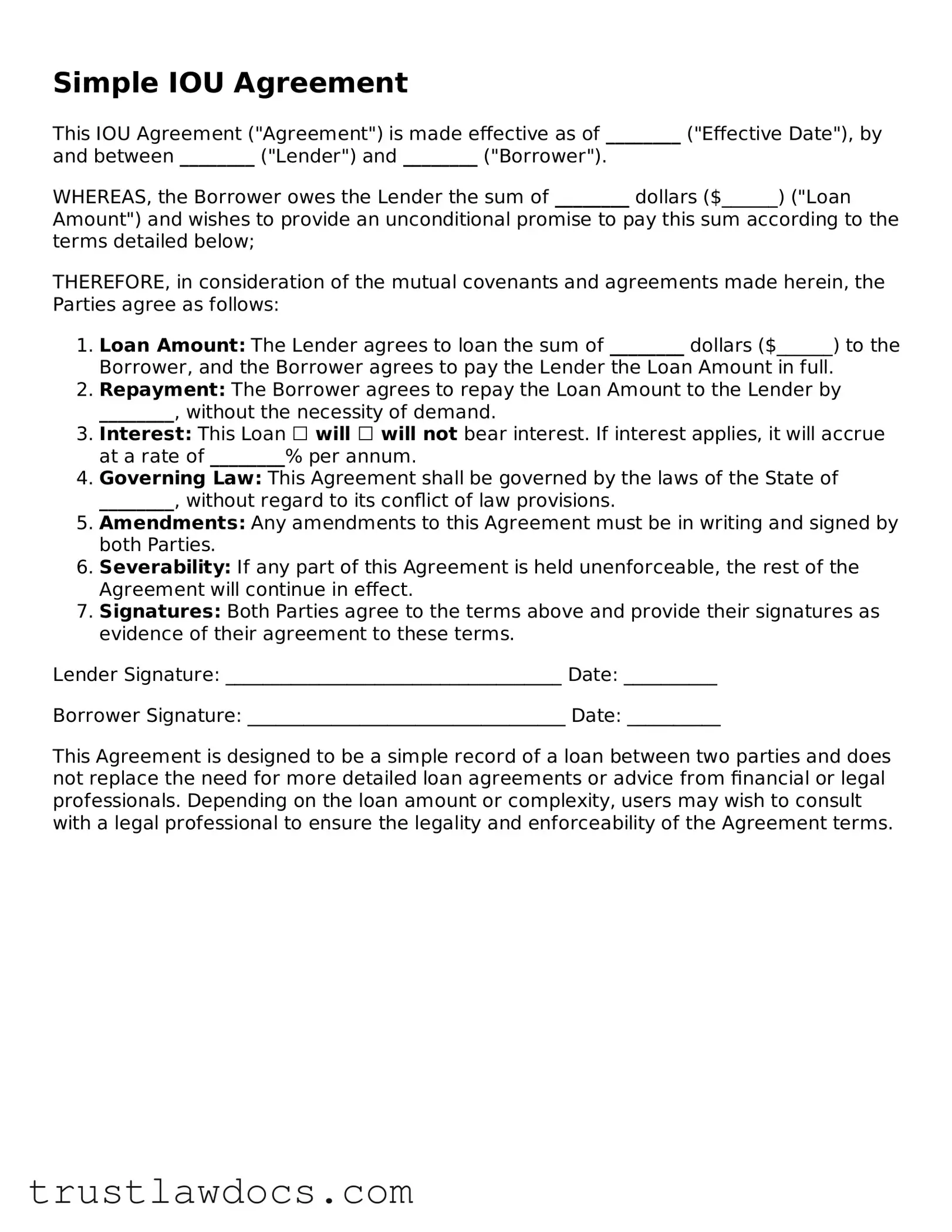 Official IOU Document