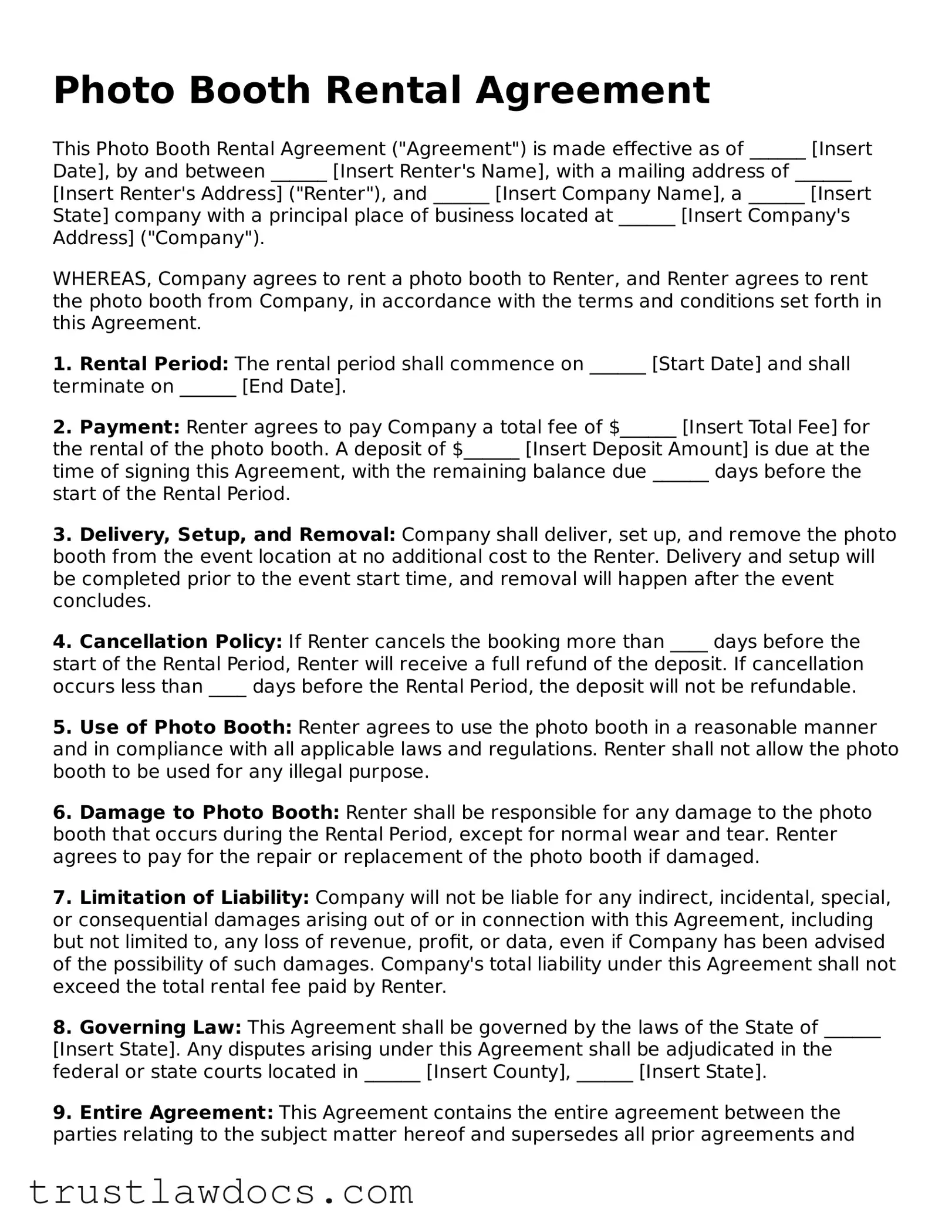 Official Photo Booth Rental Agreement Document