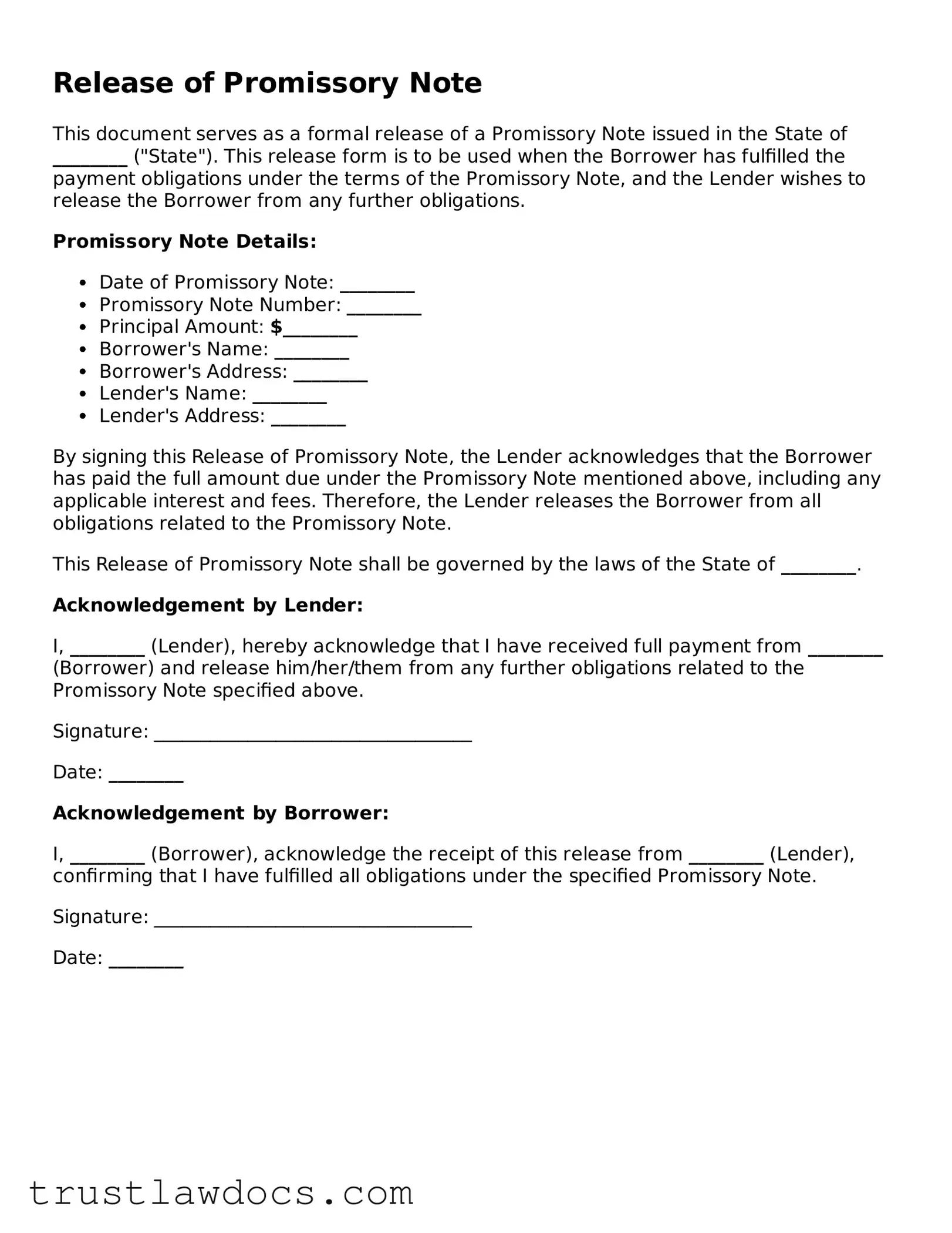 Official Release of Promissory Note Document