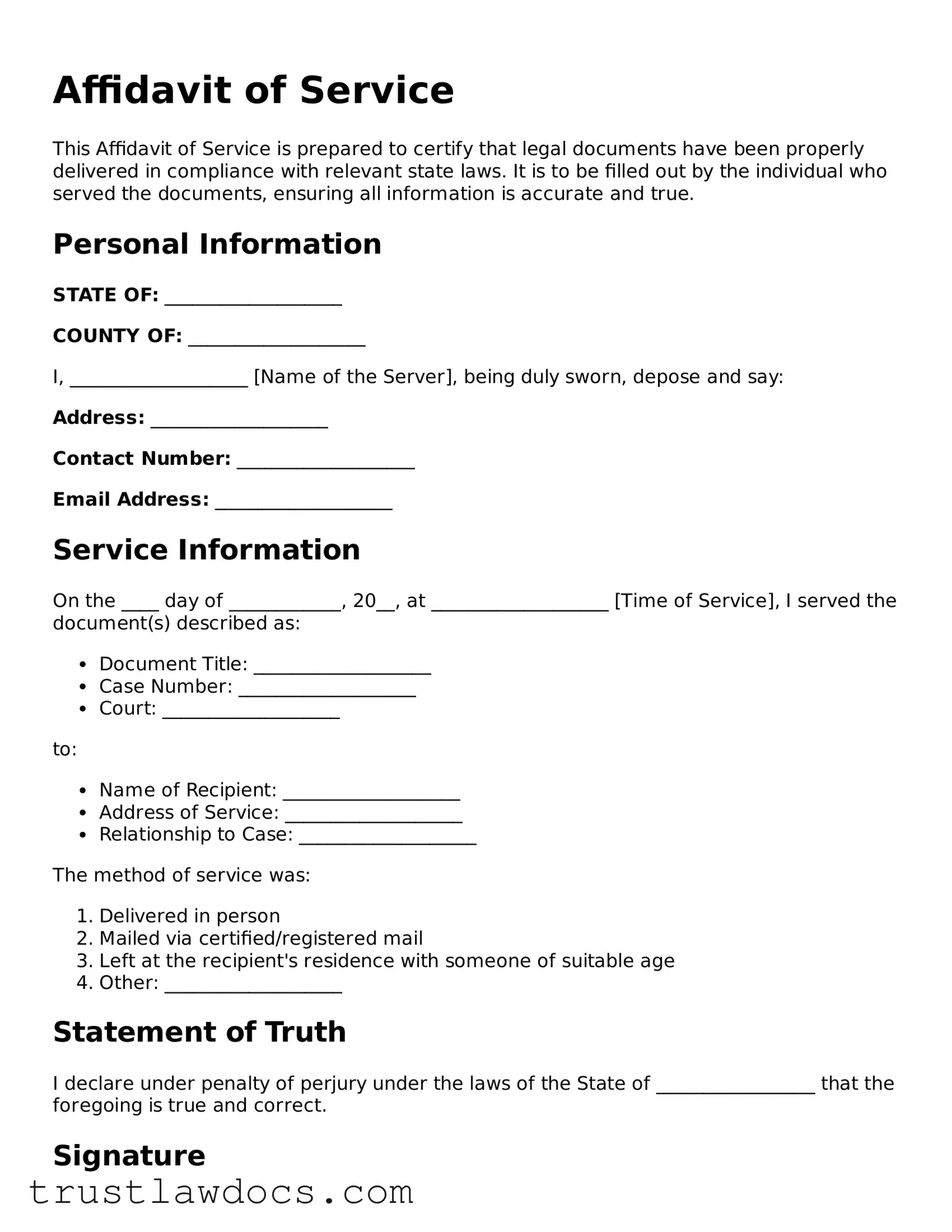 Official Affidavit of Service Document