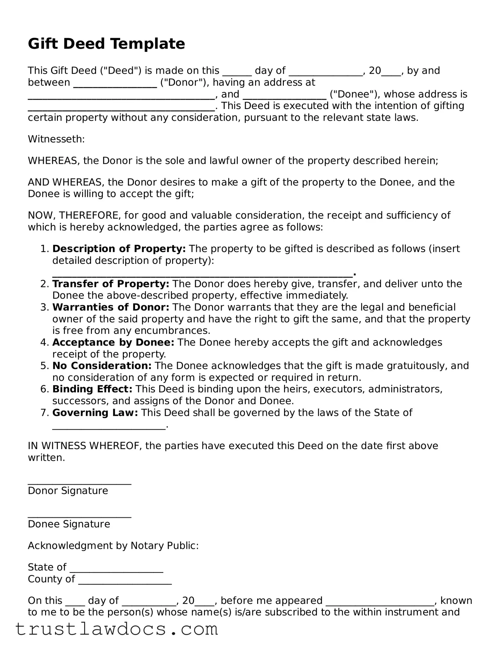 Official Gift Deed Document