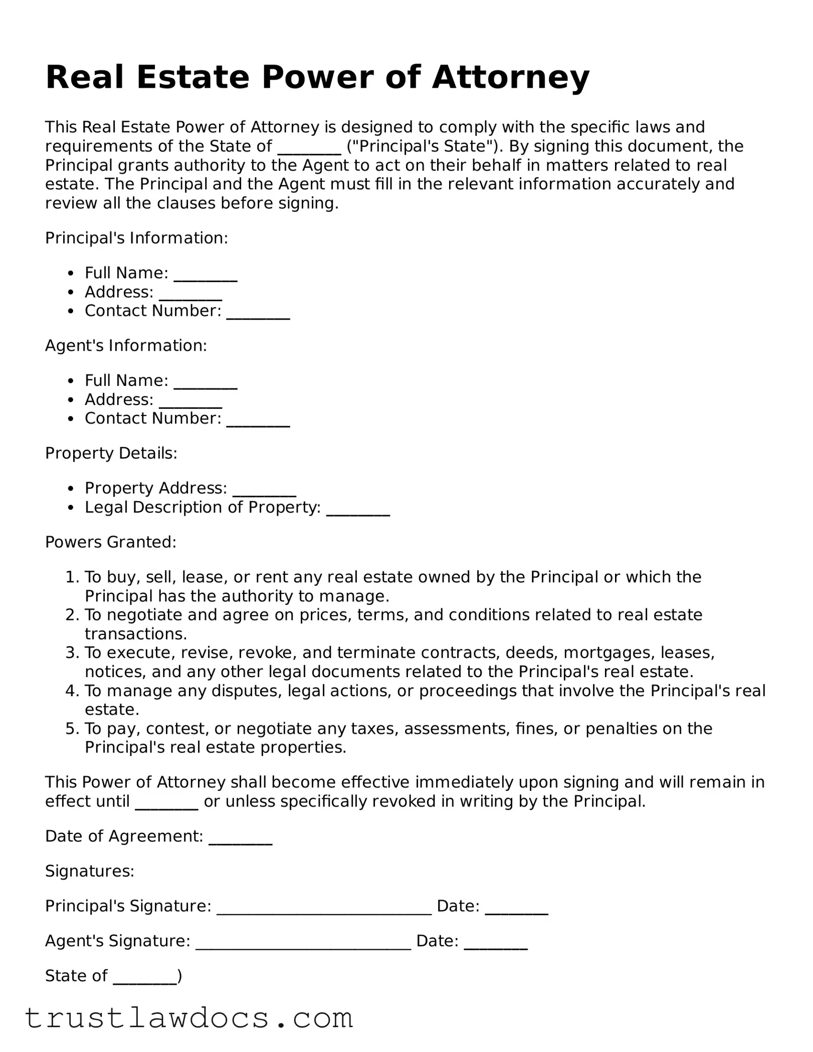 Official Real Estate Power of Attorney Document
